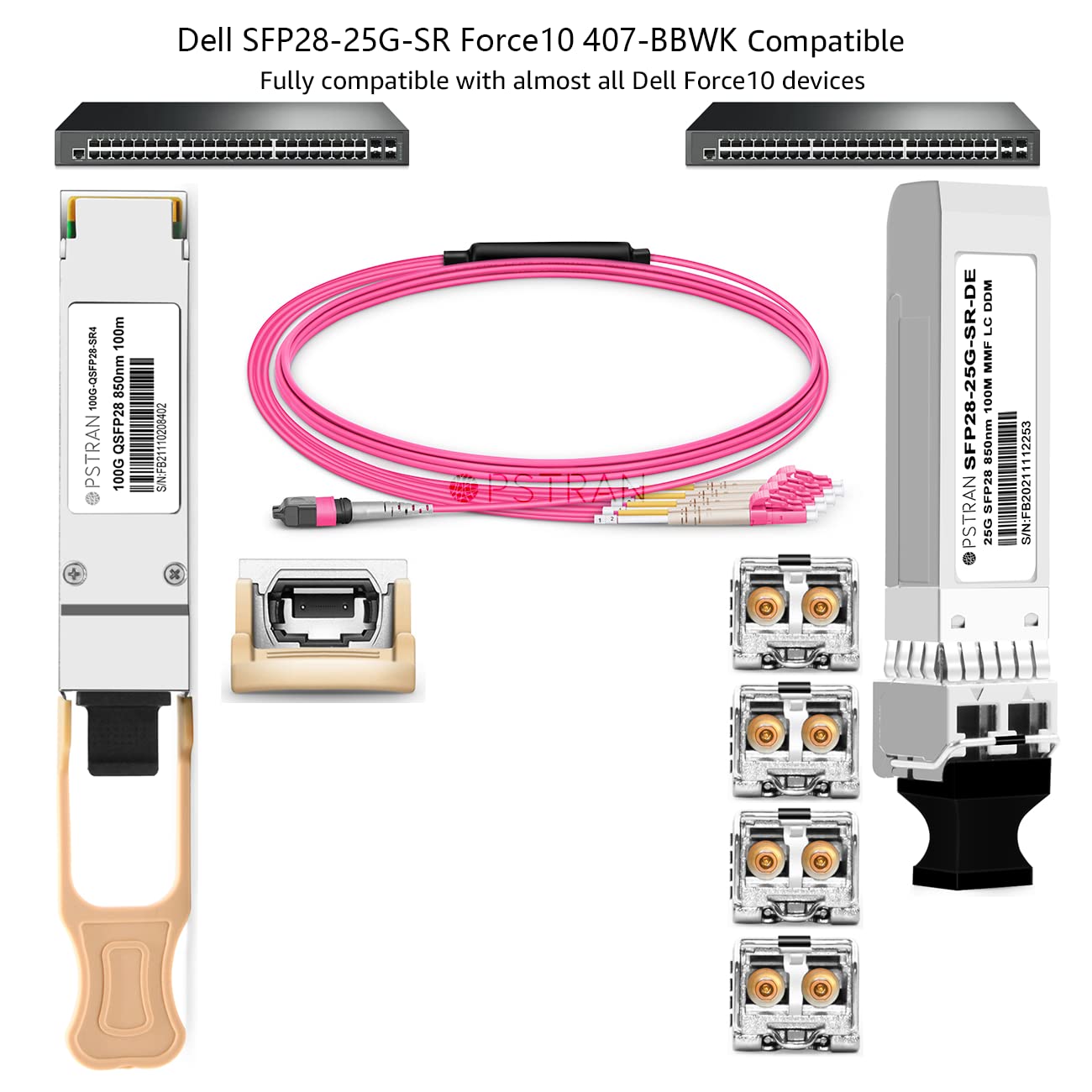 OPSTRAN 25GBASE-SR SFP28 Optical Transceiver Module Compatible with Dell SFP28-25G-SR Dell Force10 407-BBWK 25G SFP28 850nm 100m DOM Duplex LC MMF