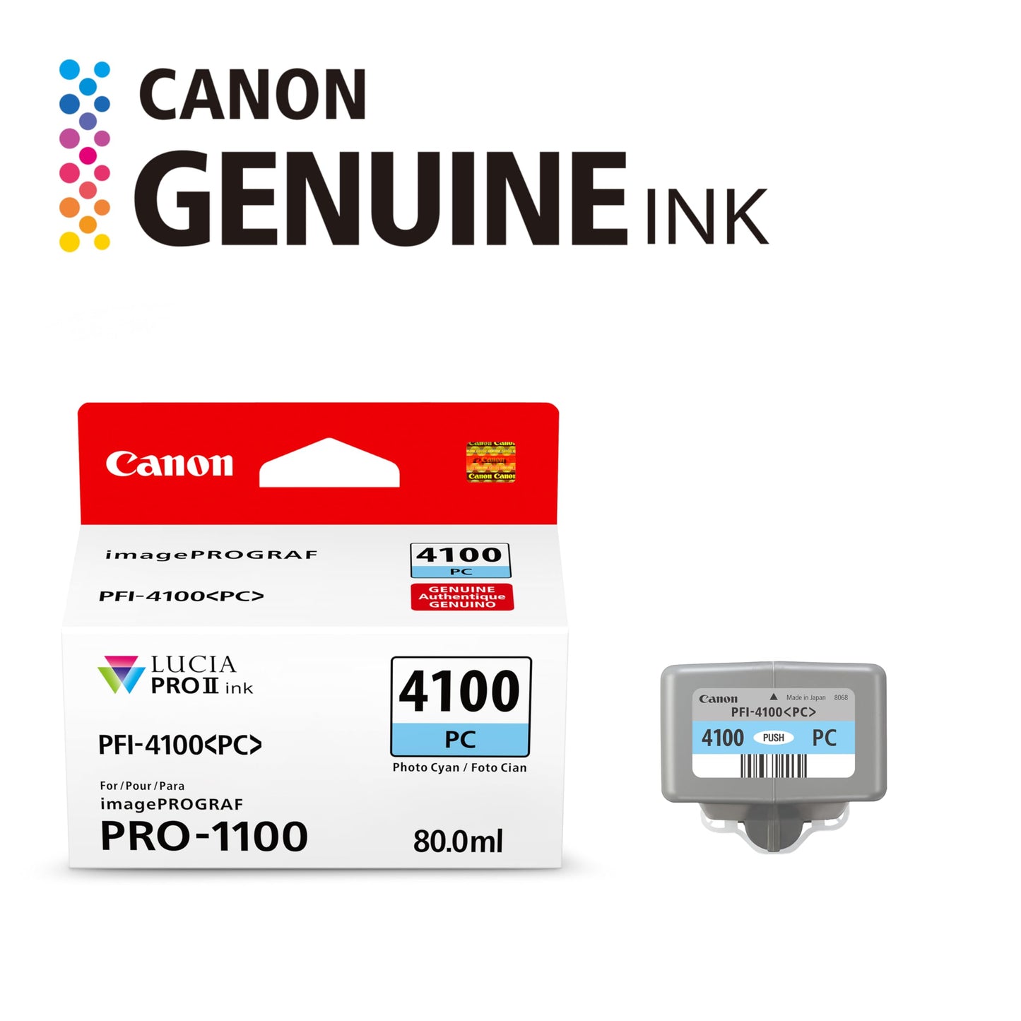 Canon PFI-4100 Genuine Photo Cyan Ink Tank, Compatible with imagePROGRAF PRO-1100 Printers