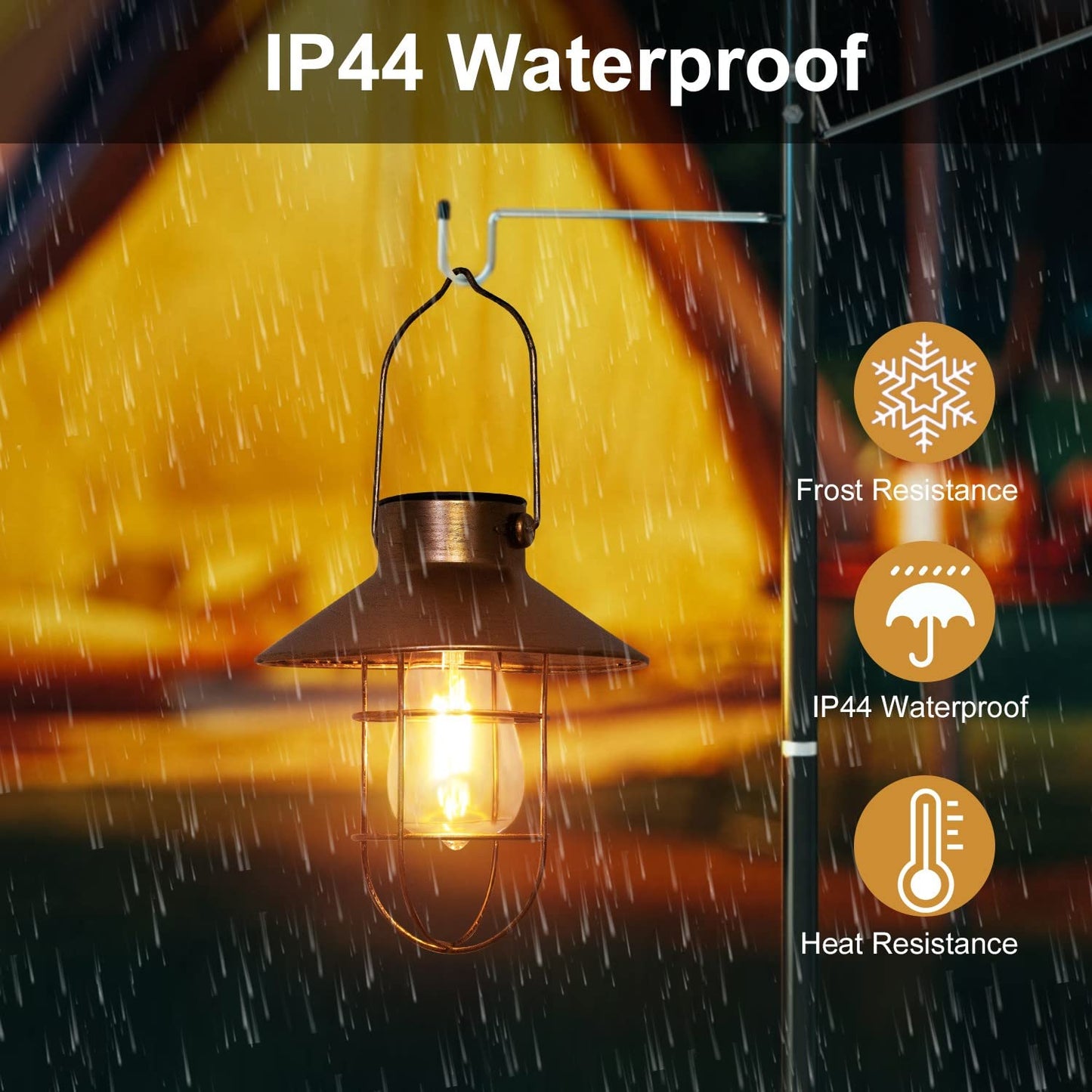 pearlstar Solar Lanterns Outdoor Metal Solar Powered Hanging Lights Waterproof for Barn Wall Yard Garden Patio Garage Balcony Porch Fence Decor, Warm