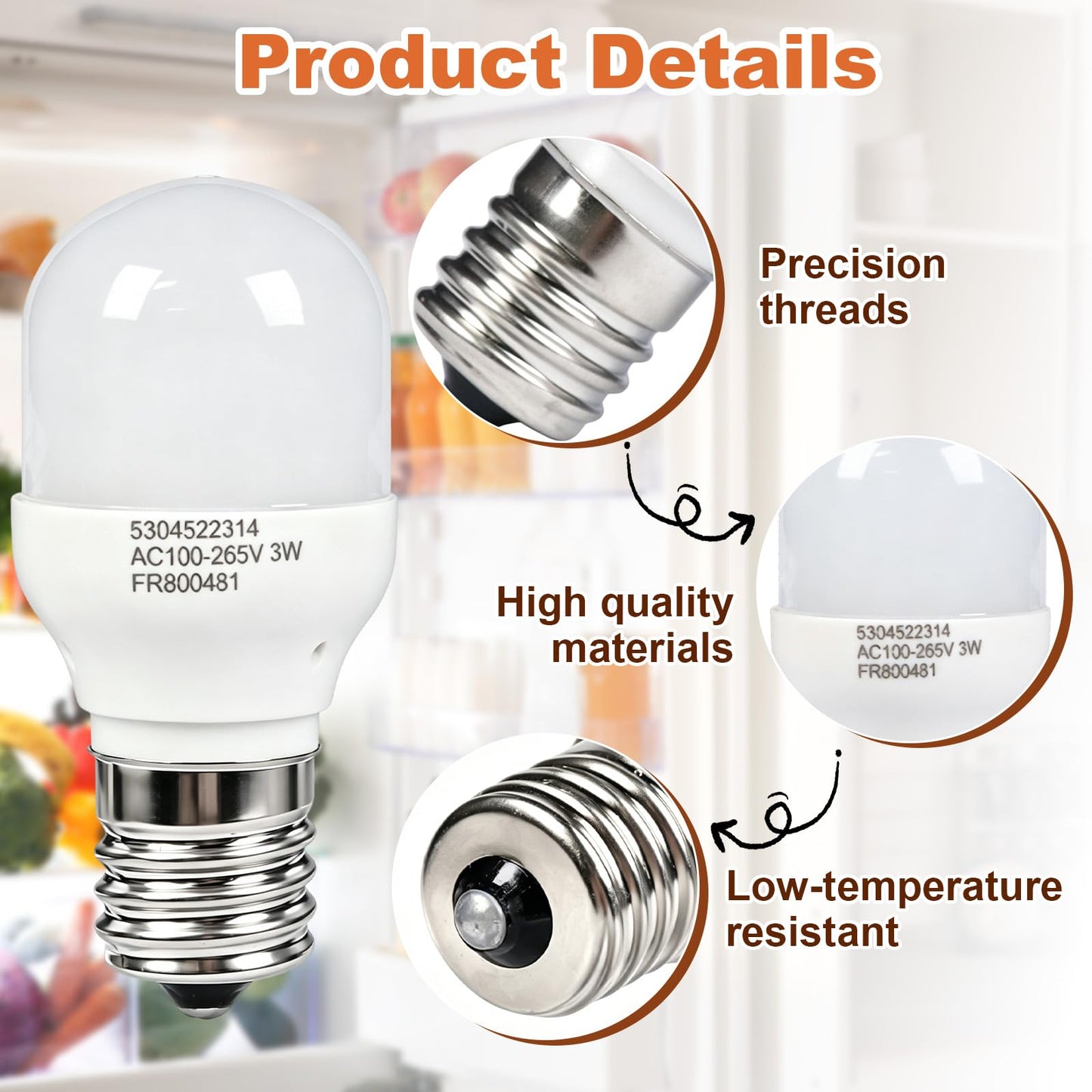 UJHUHIJ 4 Pcs 5304522314 Refrigerator LED Light Bulb, 3W E17 Base, Compatible for Frigidaire/Electrolux, Replacement for KEI D28X & KEL 2816X, Cool