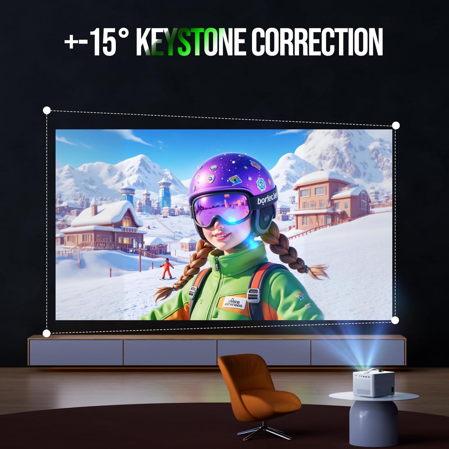 Projector with WiFi and Bluetooth, Native 1080P Projector 4K Support with Automatic Vertical Keystone Portable Movie Projector, Compatible