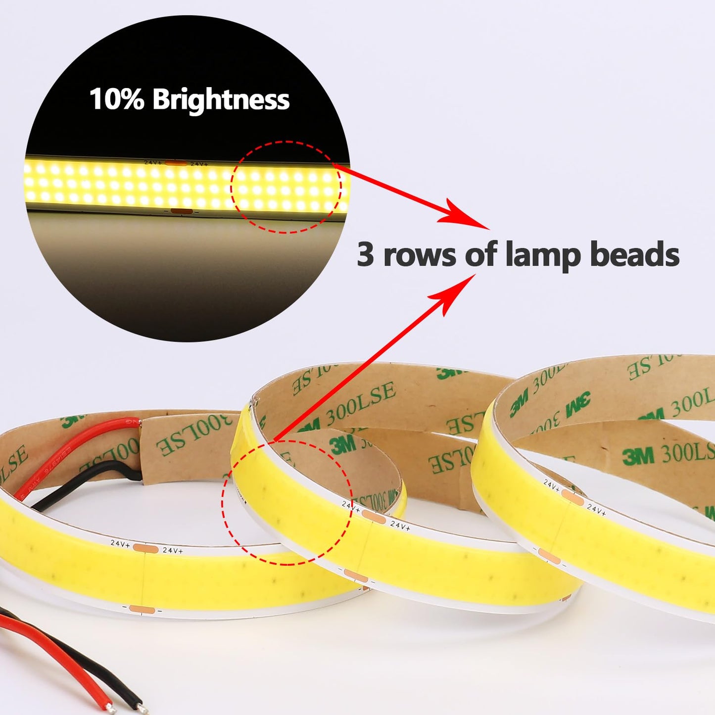 GOMING 24V 15mm Width COB LED Strip Natural White 4000K 960LED/M 16.4ft(5M) 120W High Brightness 13750lm CRI 93+ Big Luminous Surface IP20 Not