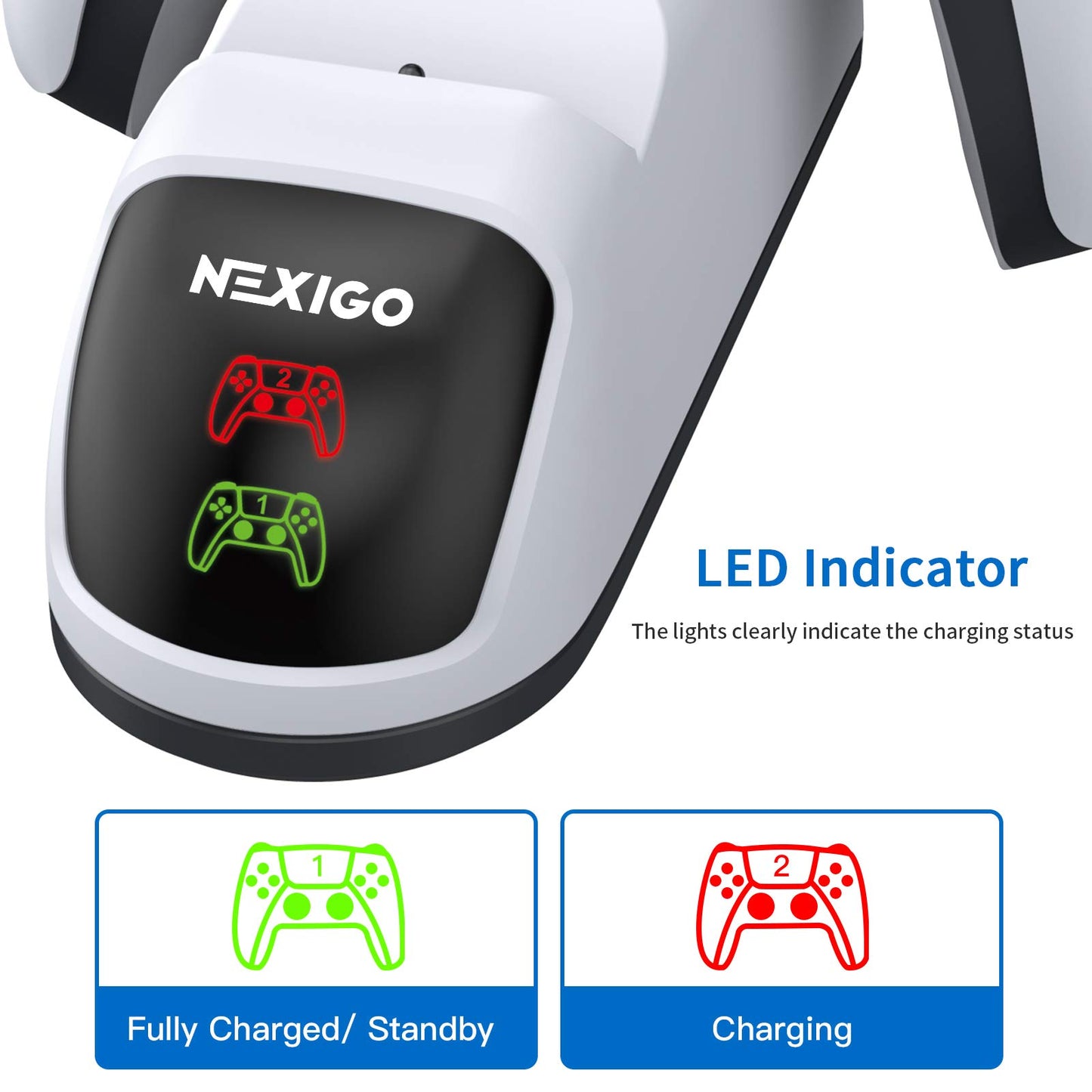 NexiGo Enhanced PS5 Controller Charger, Dual Charing Station with LED Indicator, High Speed, Fast Charging Dock for PlayStation 5 DualSense