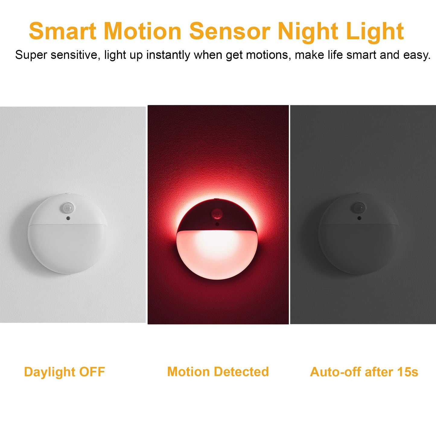 YUNLEX 2 Pack Red Night Light, Battery Operated Night Light, 2.6" Small Sticky Lights, Dimmable Motion Sensor Light, 3 Light Modes, Portable LED