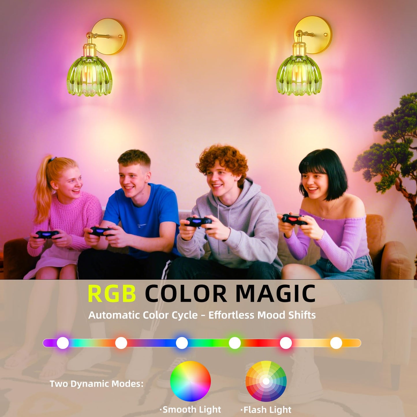 Battery Operated Wall Sconce with Remote Control, Wireless Wall sconces Set of Two with 7000mAh Dimmable Magnetic RGB Bulbs, Rechargeable Wall Light