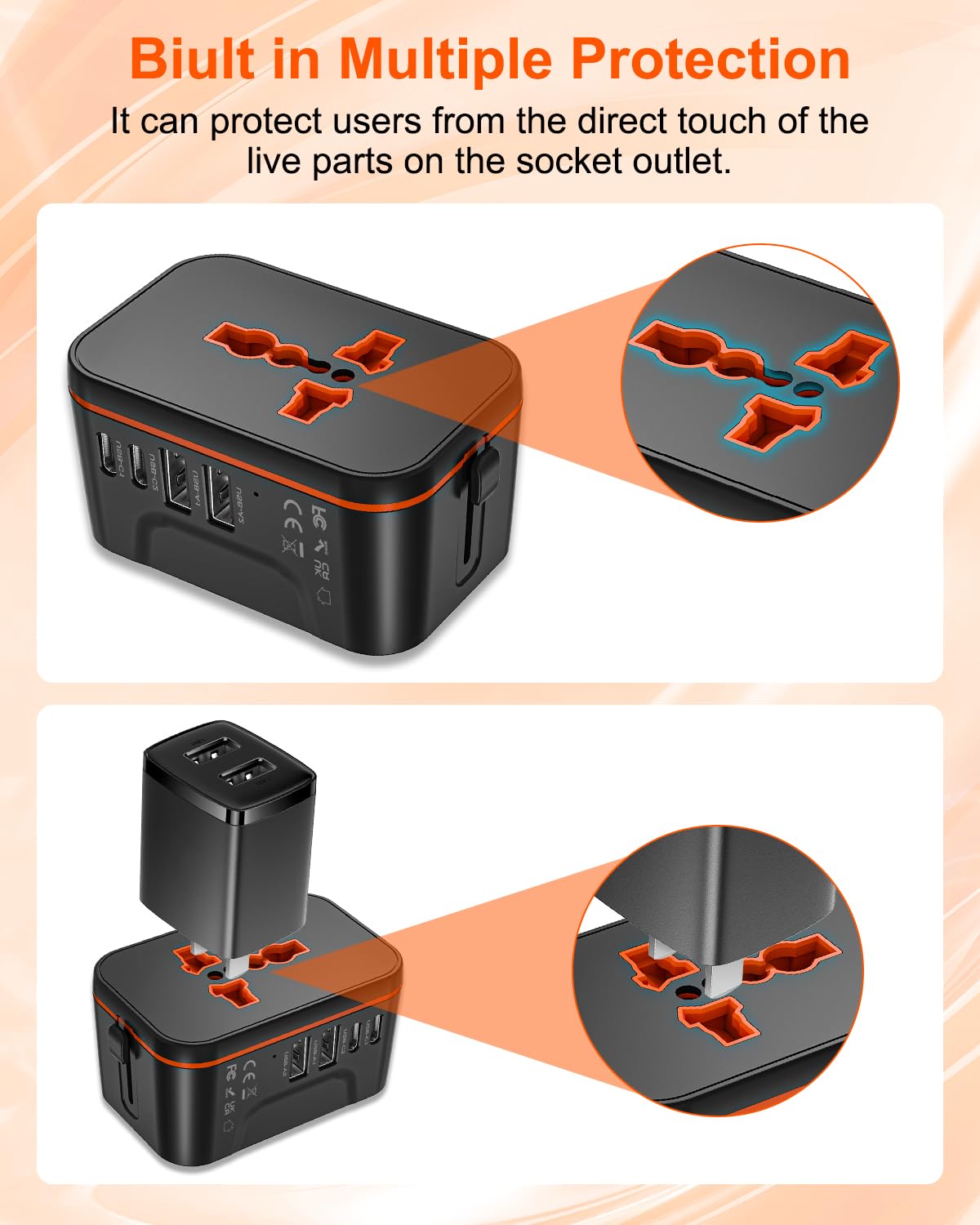 Universal Travel Adapter Worldwide, European Travel Plug Adapter with 2 USB C, 2 USB A and Multi AC Outlets, International Power Converter All in One…