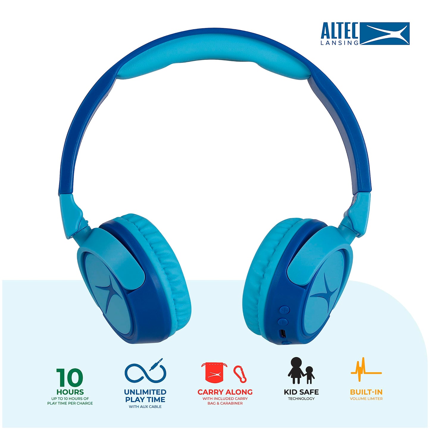 Altec Lansing Kid Safe 2-in-1 Wireless Bluetooth Headphones - Crystal Clear Sound, Safe Volume Limiting, Foldable Design - Enjoy Audio and Protect…