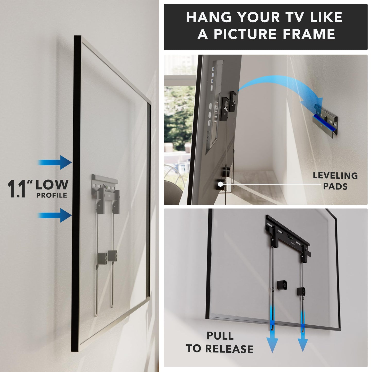 Mount-It! No Stud TV Wall Mount, Studless Drywall TV Bracket for 23-65 Inch Flat Screen TVs, No Drill Easy Install, Slim 1.1” Low Profile, Supports 77
