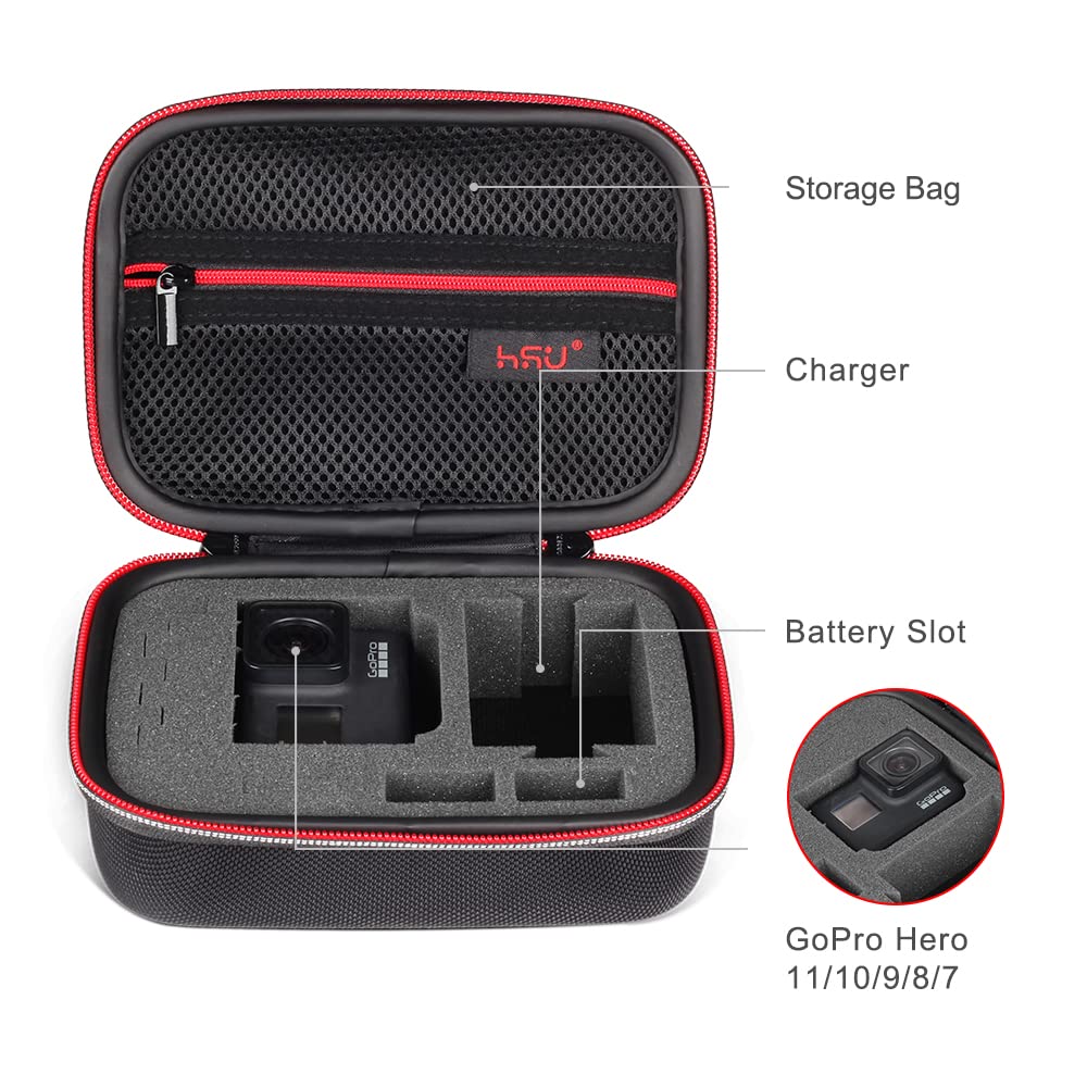 HSU Small Case for GoPro Hero 13/12/11/10/9/8/7/6/5 Black, Carrying Case for Action Cameras and GoPro Accessories(Small Size Red)