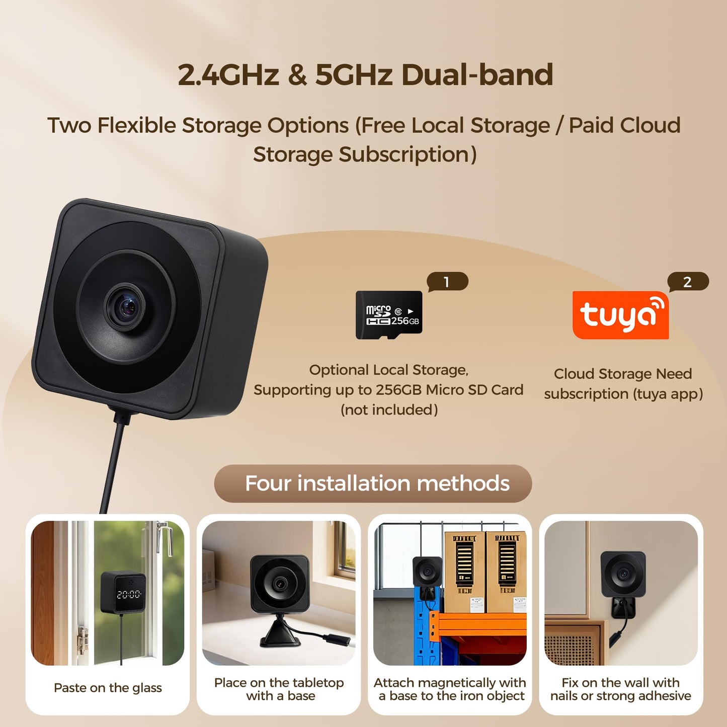 Zoall 3MP/2K Magnetic Window Camera for Home- 5G&2.4GHz WiFi Wireless Indoor/Outdoor Security Cameras with Full-Color Night Vision, Real-Time Clock