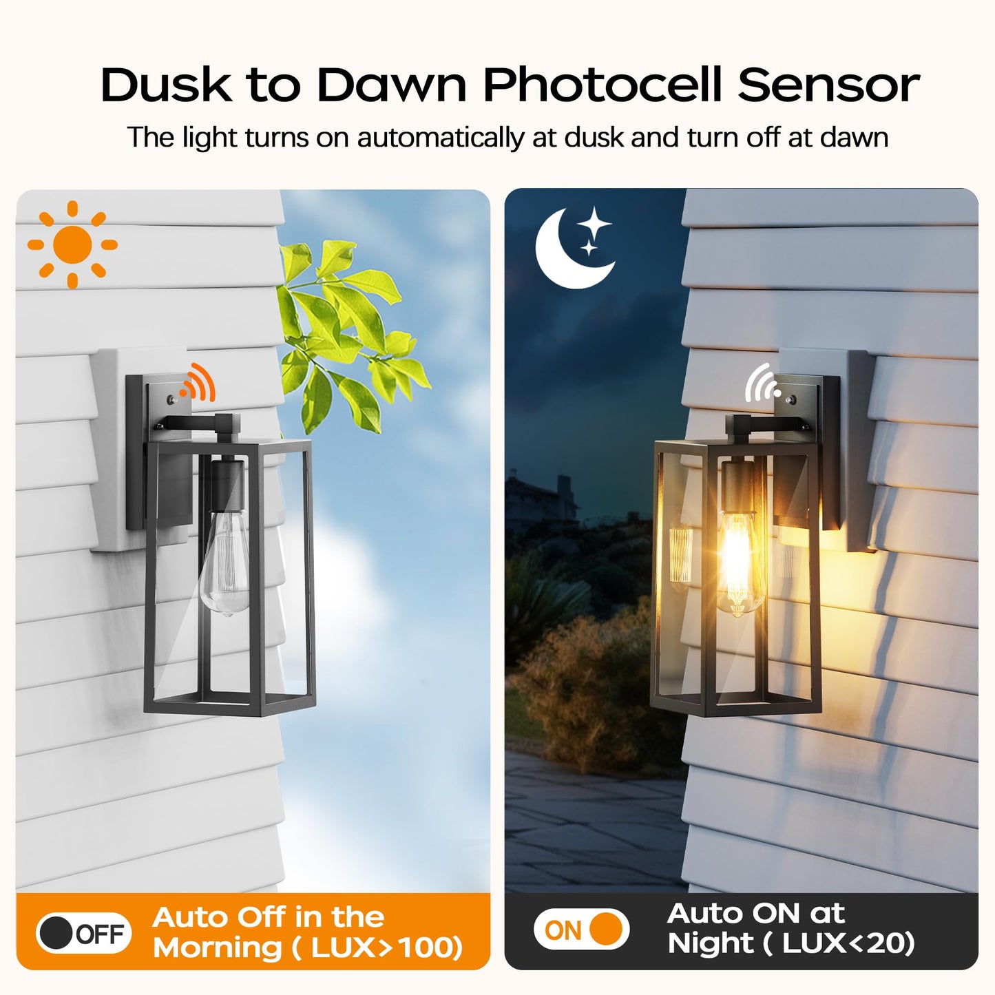 PARTPHONER Dusk to Dawn Outdoor Light Fixtures Wall Mount, Sensor Porch Lights, Anti-Rust Exterior Wall Sconce Lighting Lamp, Waterproof Wall Lantern
