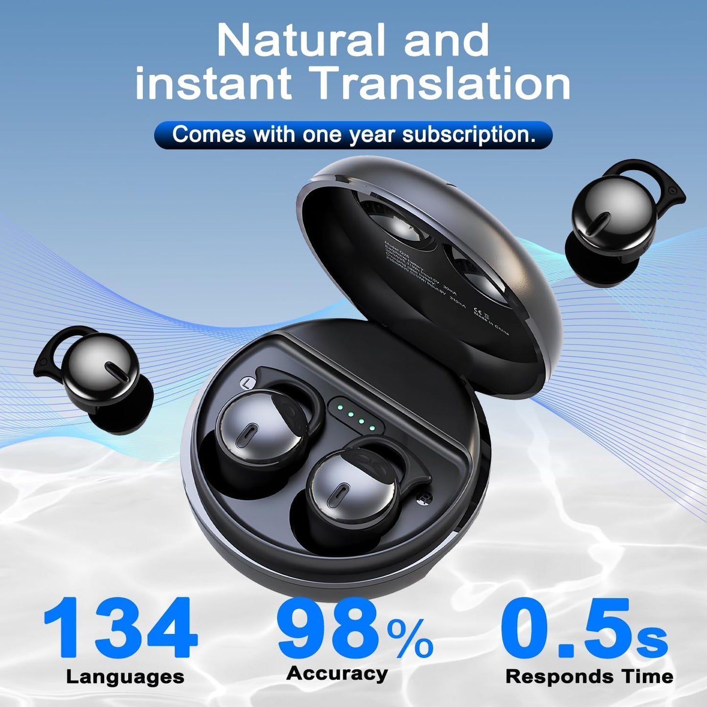 Piegricdiat Wireless Earbuds,AI Translation Earphone, Language Translator Earbuds, 144-language Two-Way, HD Sound, Long Battery Life, Ideal…
