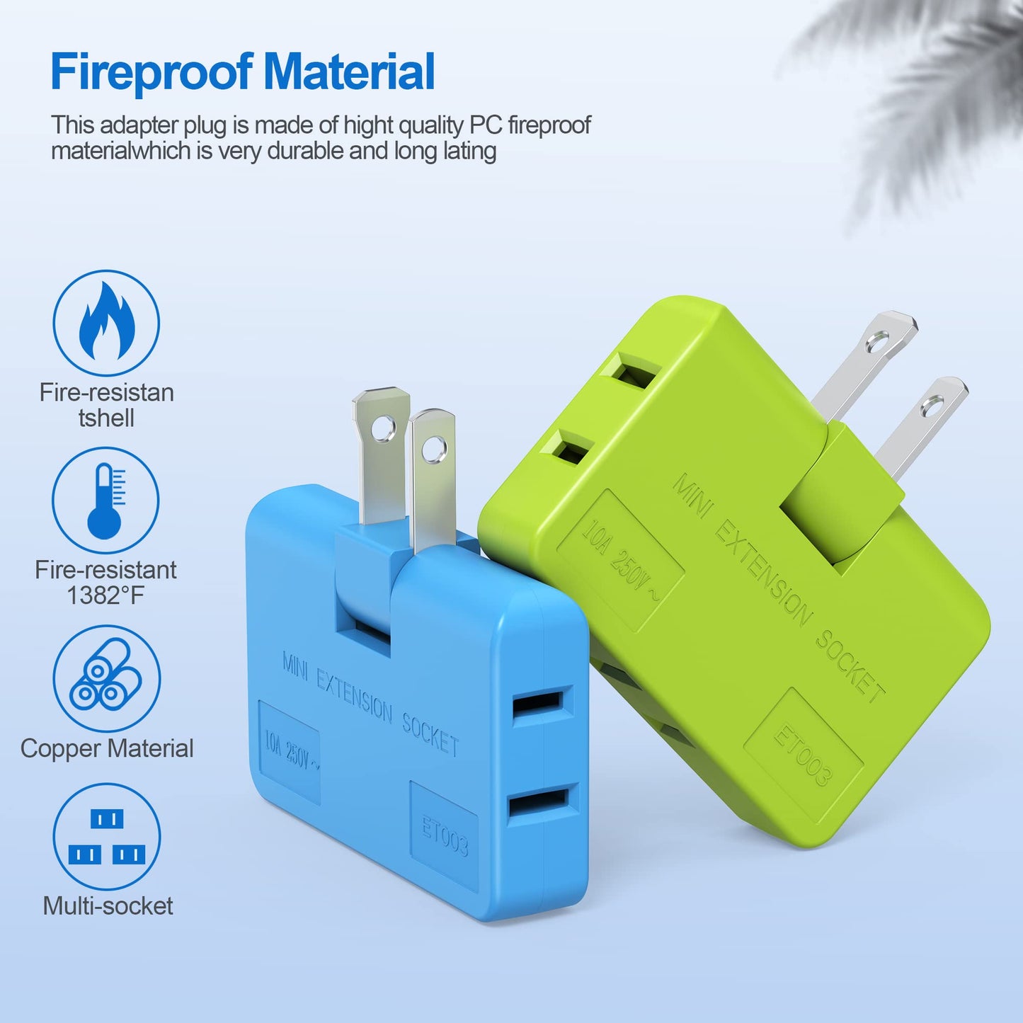 ETwinCoo 3 Way Flat Wall Outlet Extender AC Adapter - 2 Prong Flat Wall Plug, Adjustable Rotatable Mini Socket (Quick & Safe) Perfect for Home