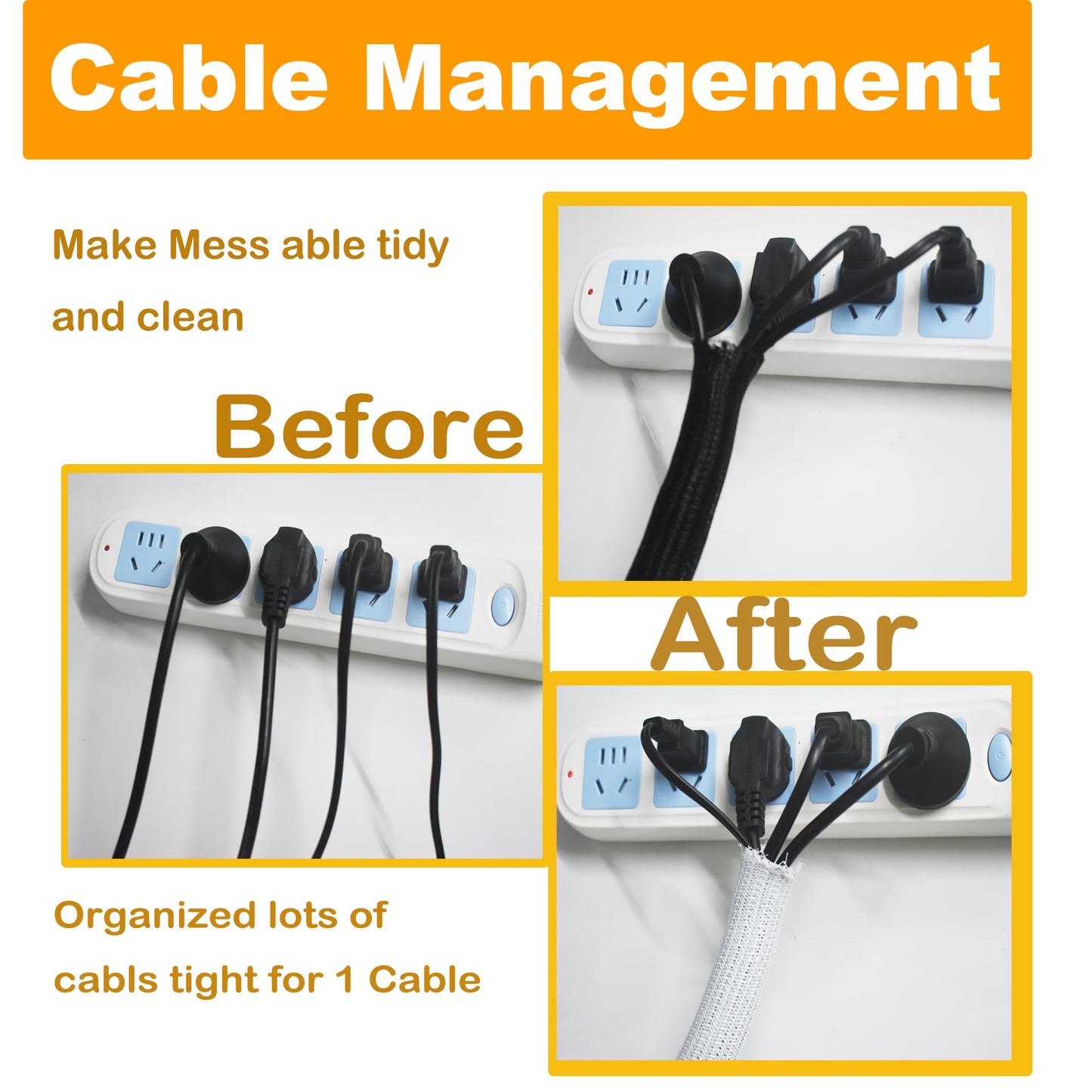 MyyYiTar 12ft Cable Management Sleeve(1/2" Dia.),Self-Wrapping Cord Cover,Braided Mesh Split Loom Tubing Hider for Desk/Wall/Floor Electronics
