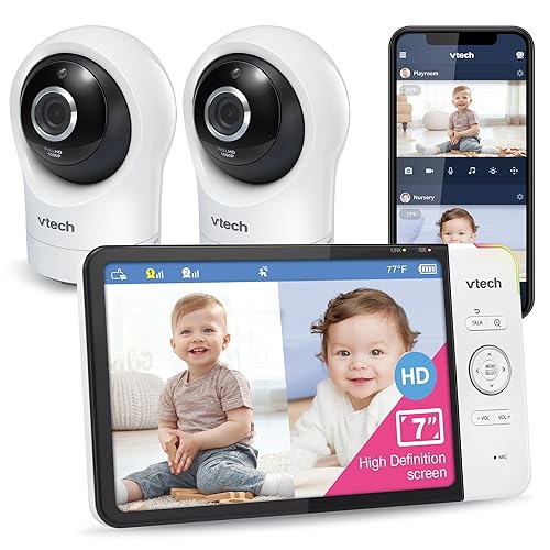 VTech RM7764-2HD Smart WiFi Baby Monitor with 2 Cameras, 1080p HD Video, 360° Pan & Tilt, 10x Zoom, 7" HD Parent Unit, Night Vision, Soothing Sounds