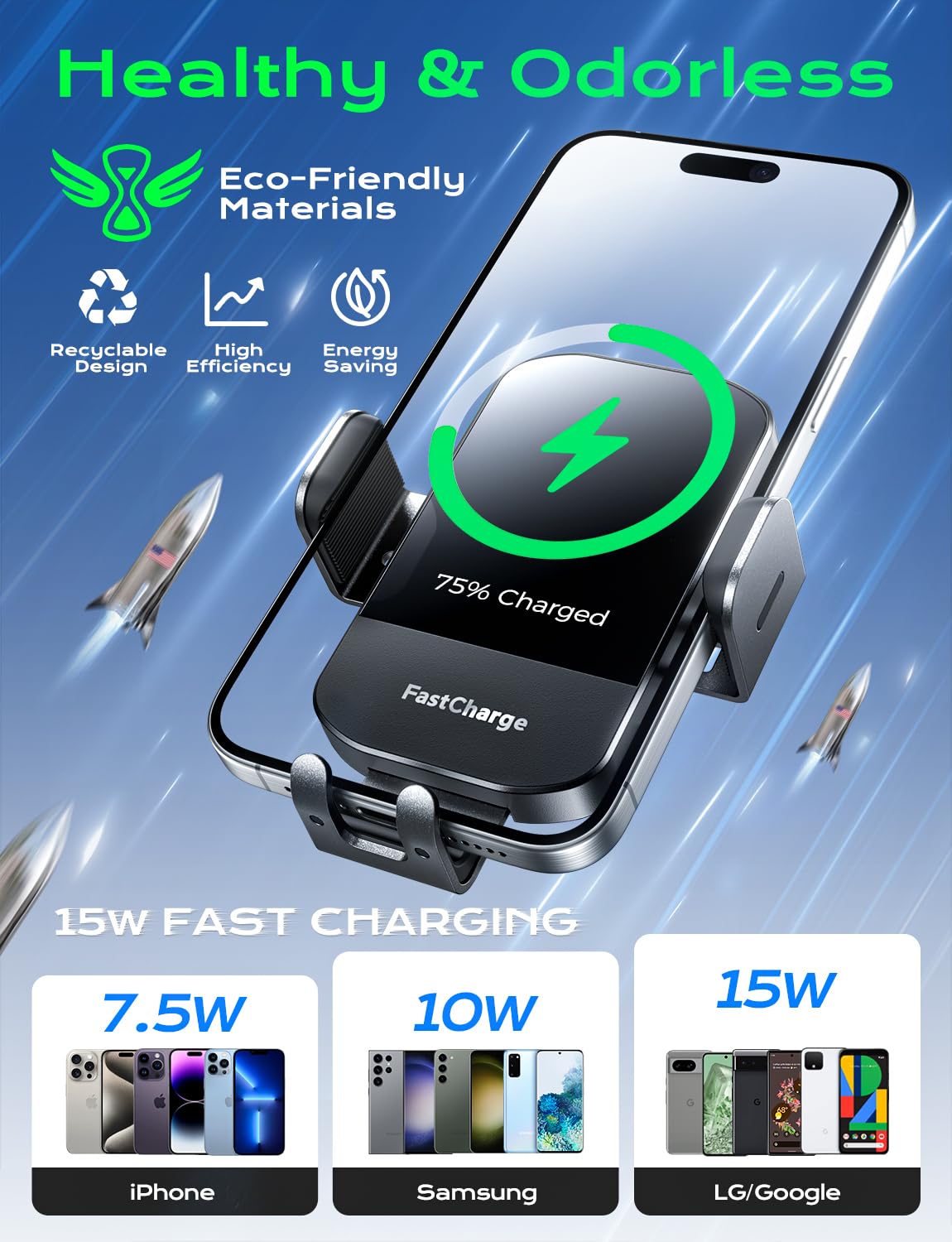 CHGeek Wireless Car Charger, 15W Fast Charging Auto Clamping Phone Holders for Your Car Phone Mount fit for iPhone 17 16 15 14 13 12 Pro Max 11 XR XS