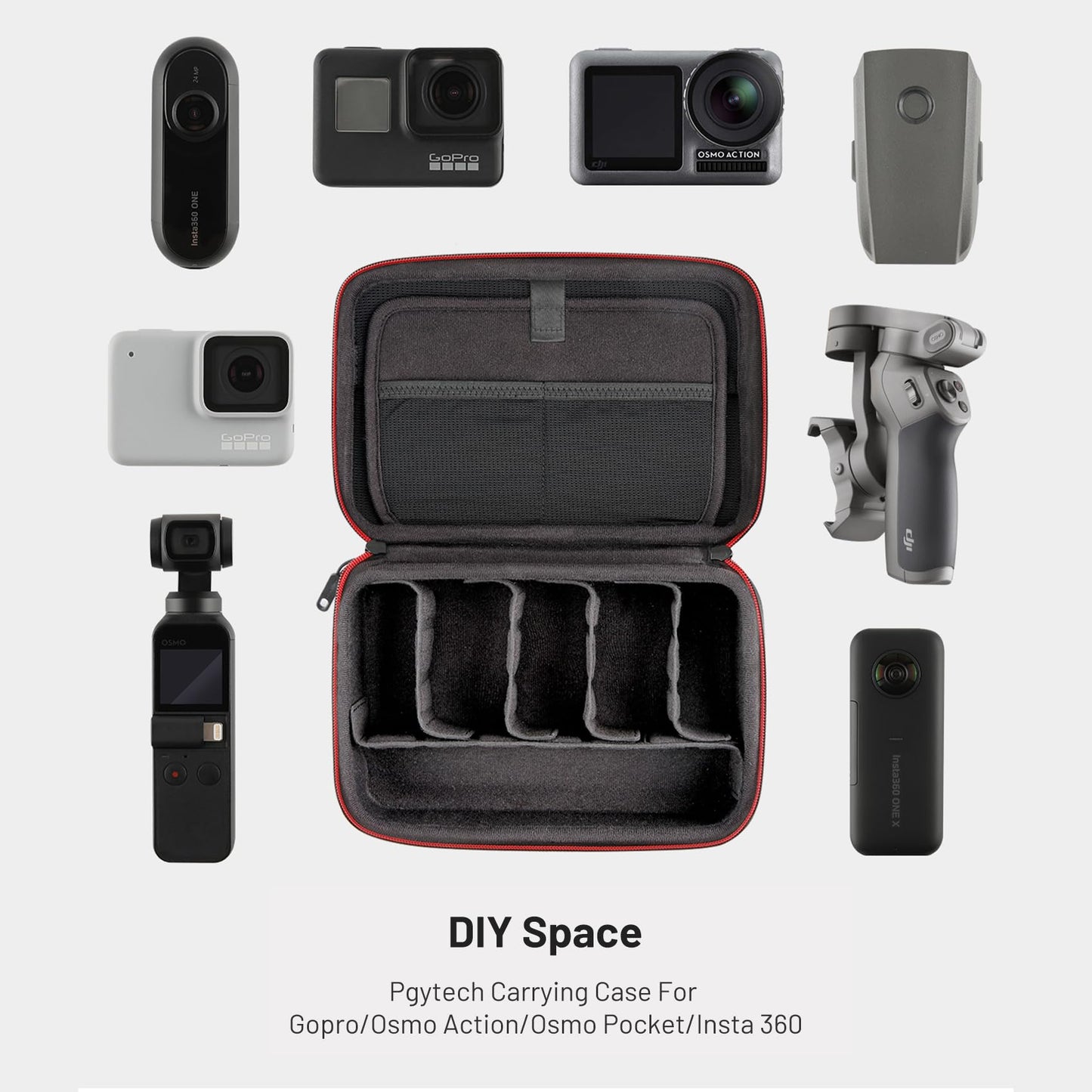 PGYTECH Camera Carrying Case Storage Box Handbag, Splashproof & Hardshell for OSMO Action 6/5 Pro/Pocket 3/Xtra Muse, Gopro 13/12, DJI FPV Battery