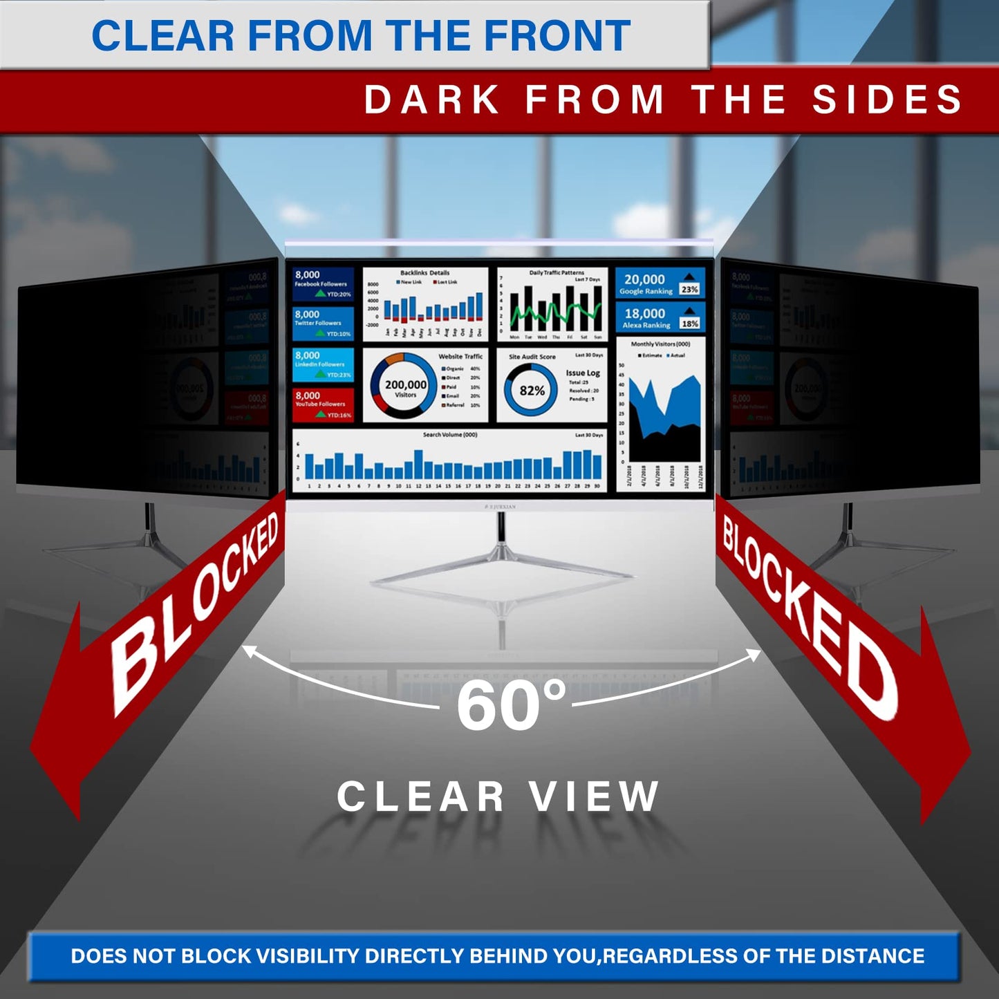 JiSiTeCai 19" Computer Privacy Screen Filter for 16:10 Widescreen Monitors - Premium Anti-Glare Computer Screen Cover: Anti-Glare - Anti-Scratch - UV