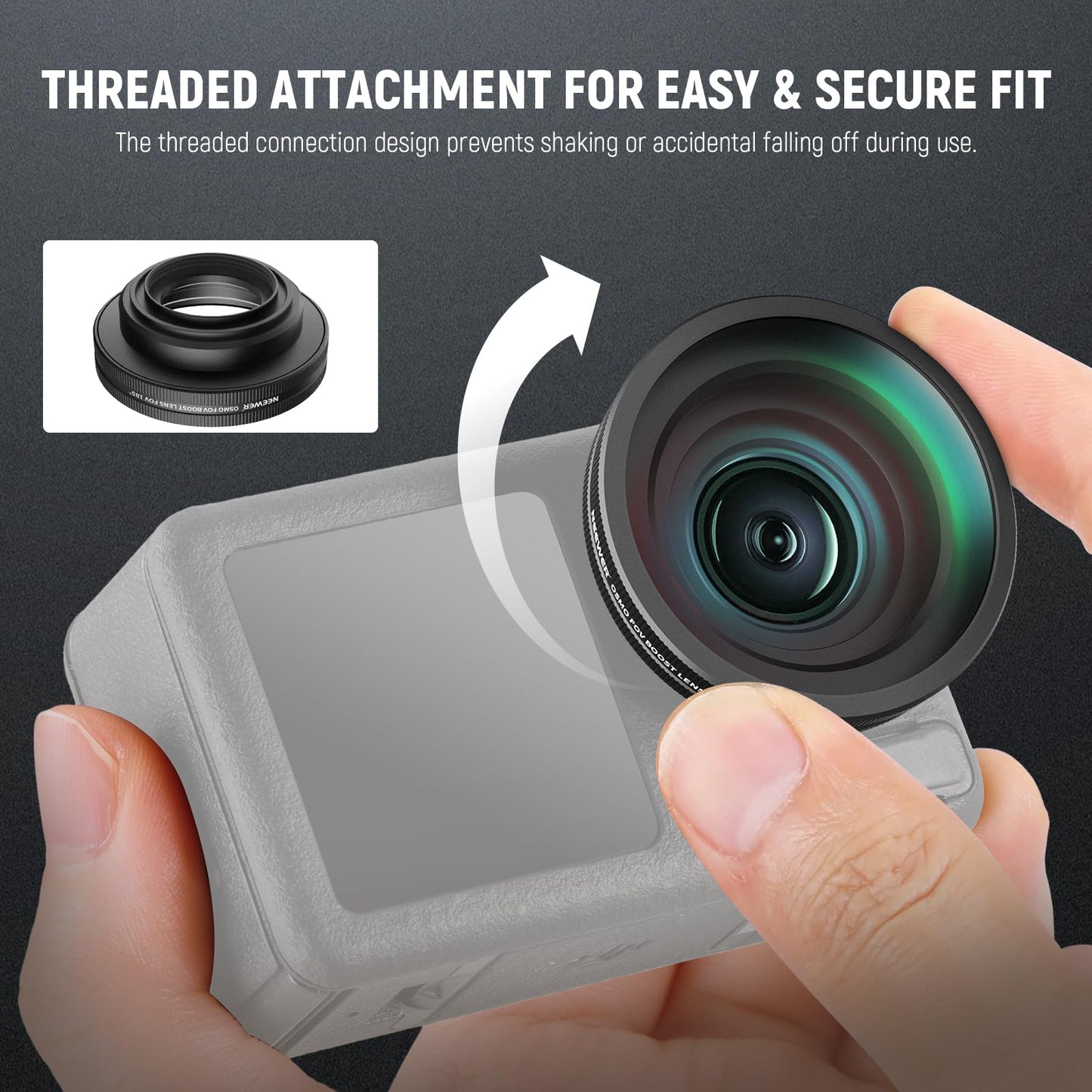 NEEWER OSMO Action FOV Boost Lens, 185° FOV Wide Angle Lens Compatible with DJI OSMO Action 4/5 Pro Accessories, Threaded Attachment Coated Action