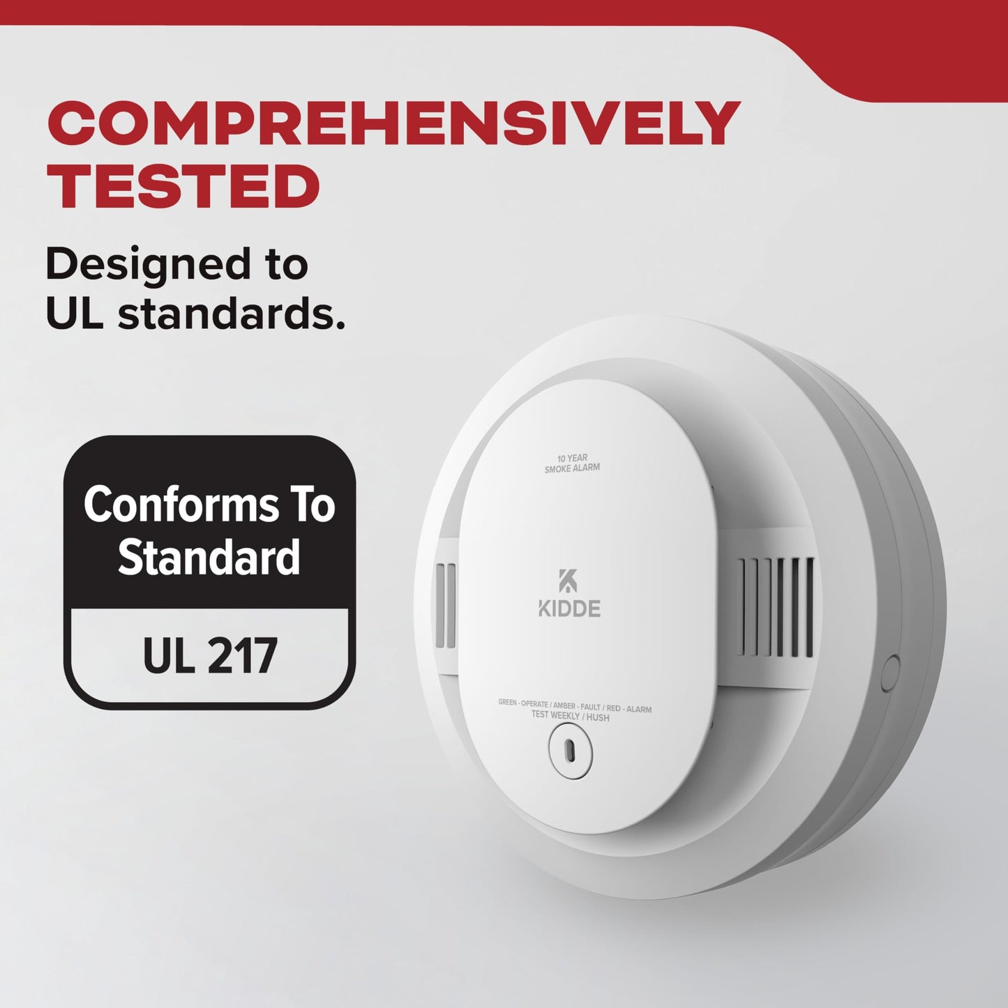 Kidde Smoke Detector, 10-Year Battery Powered, with LED Status Lights, 85 dB Alarm, 5-inches