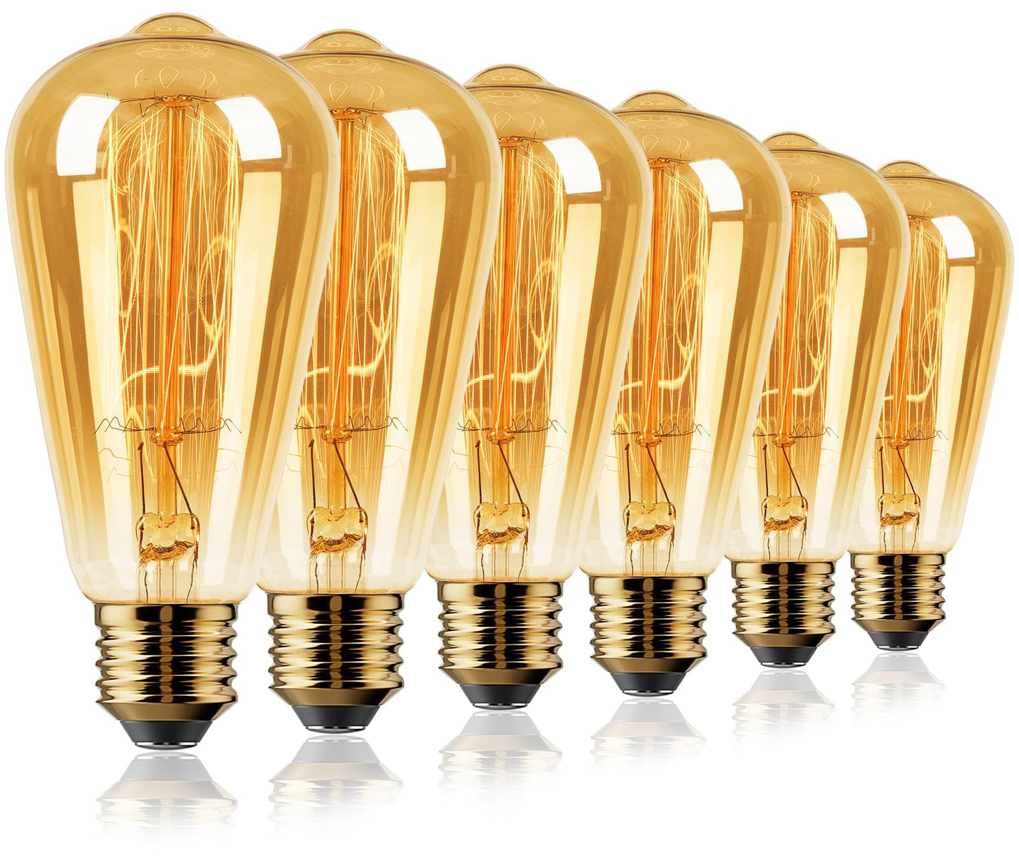 MERALUN E26 6 Pack 40W Edison Bulbs, ST64 Vintage Incandescent Light Bulbs,2200K Warm White(dimmable) Amber Glass Bulbs for Table Lamp Home Antique