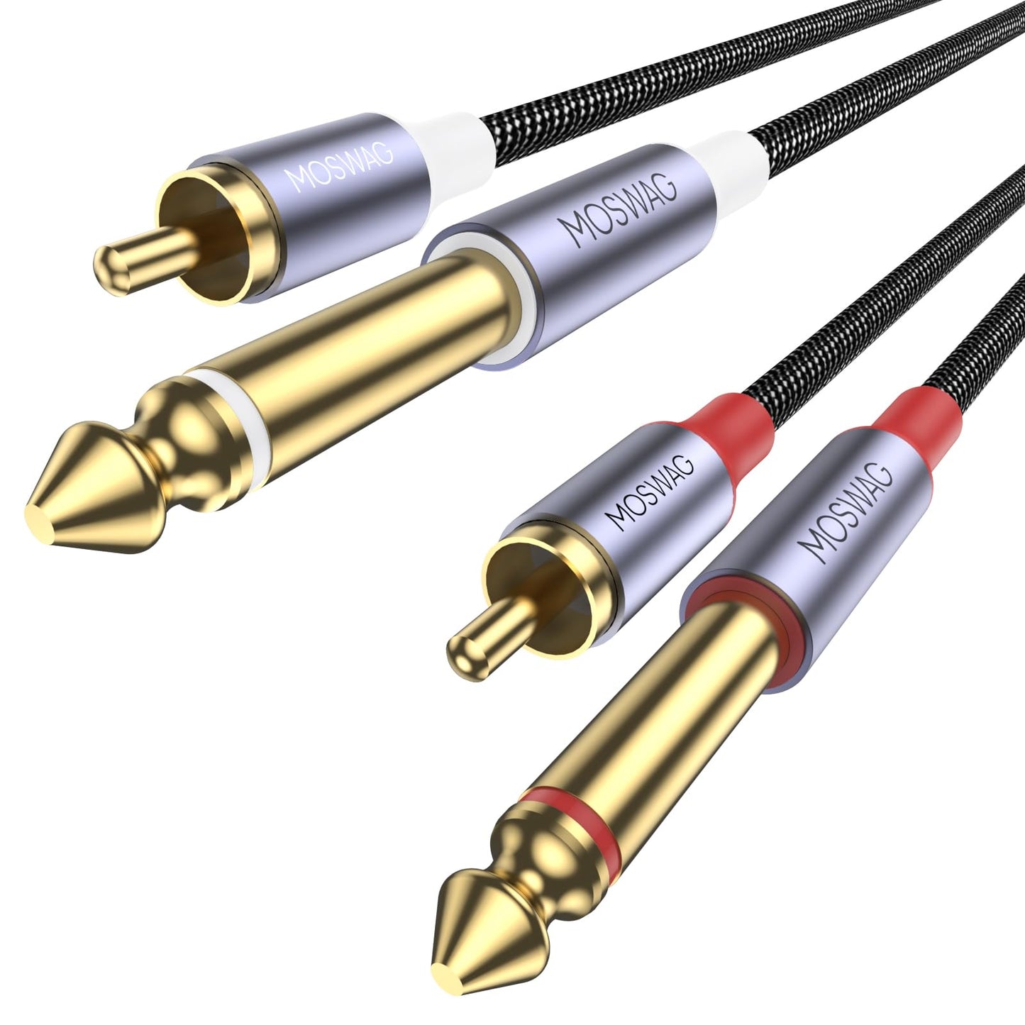 MOSWAG RCA to 1/4 Cable, Oxygen-Free Copper Dual 1/4 inch TS to Dual RCA Stereo Audio Interconnect Cable for Home Theater, Amplifiers, Mixing Console