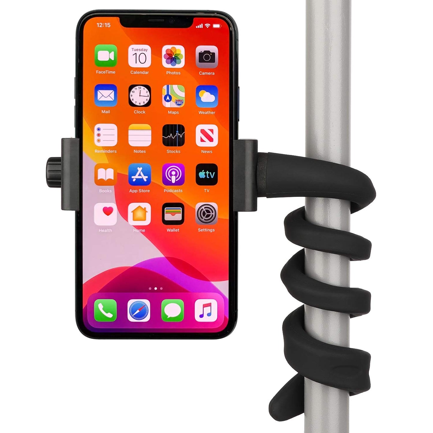 iTODOS Portable Flexible Cell Phone Holder Stand for Treadmill, Spin Bike, Stroller, Shopping Cart, Bed, Car, Kitchen, Desk, Compatible with iPhone