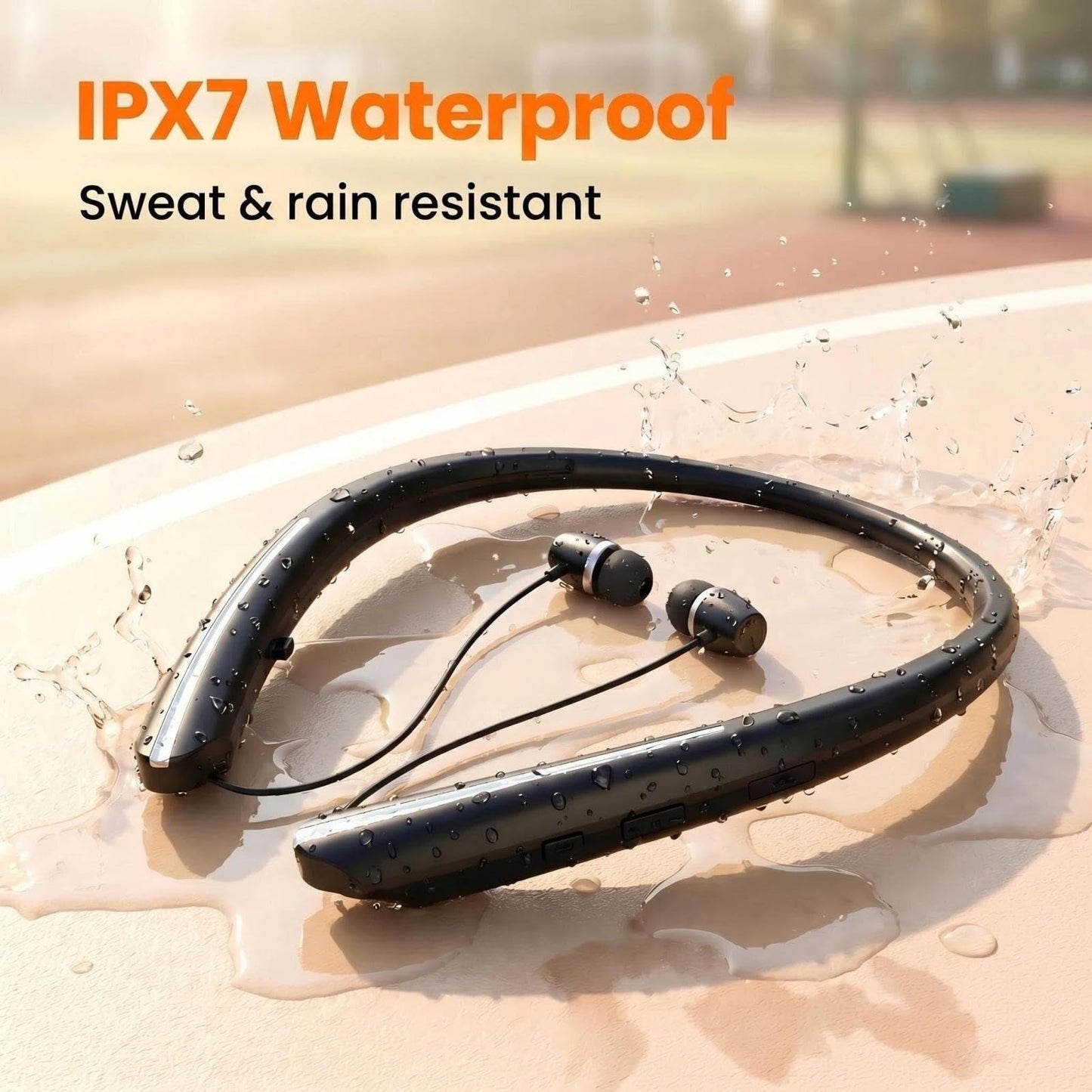 Qeapaue Bluetooth 5.3 Neckband Bluetooth Headphone, Sweat Resistant Noise Cancelling Stereo Headphones, and Retractable Ear Tips for Music