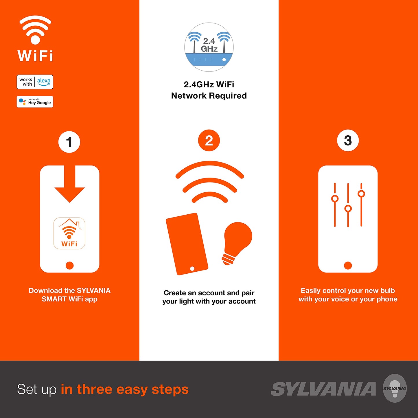 SYLVANIA Wifi LED Smart Light Bulb, 60W Equivalent Full Color and Tunable White A19, Dimmable, Compatible with Alexa and Google Home Only - 4 Pack