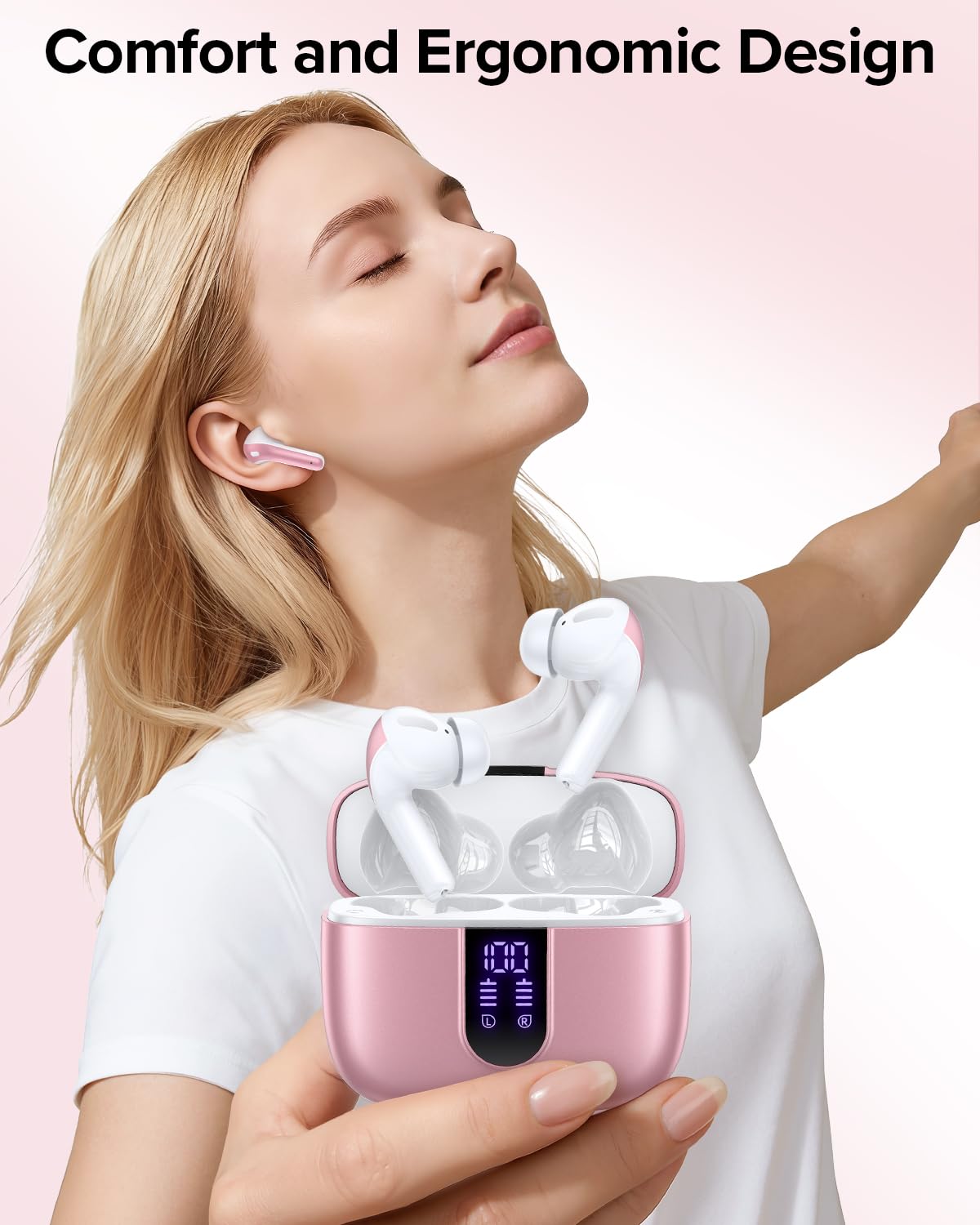 TAGRY Bluetooth Headphones True Wireless Earbuds 60H Playback LED Power Display Earphones with Wireless Charging Case IPX5 Waterproof in-Ear Ear buds