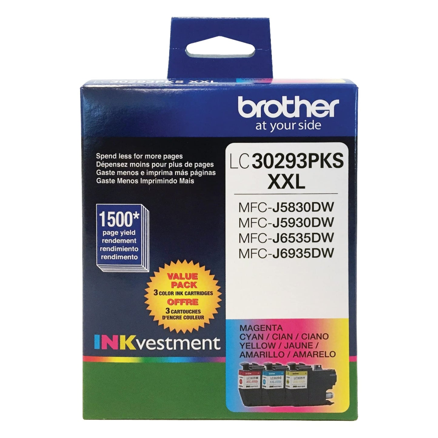 Brother LC3029 Color C/M/Y Ink Cartridges (LC30293PKS), Super High Yield, 3/Pack,Cyan/Magenta/Yellow