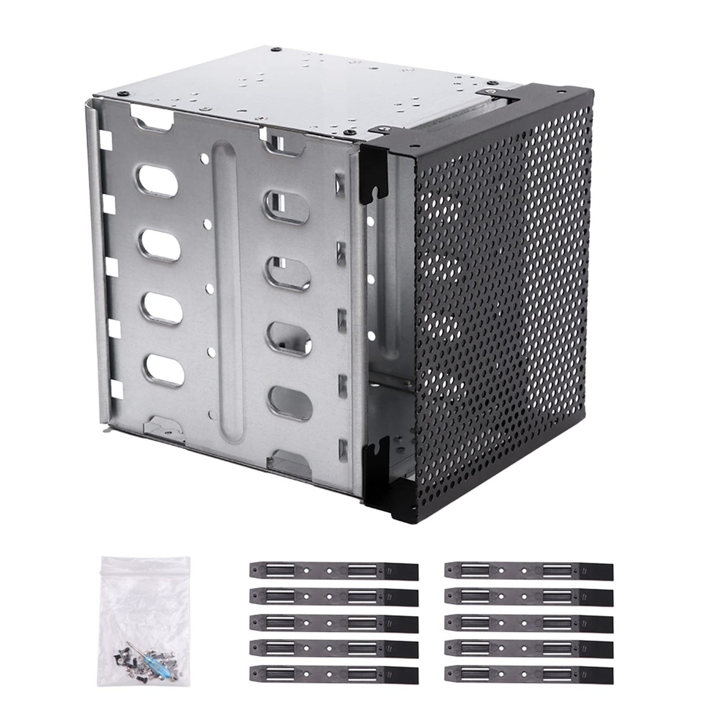 Saycker Stainless Steel Hard Drive Cage, 5.25" to 5X3.5 Rack SAS for Computer, Hard Driver Tray with Fan Space - Hard Drive Cage Adapter Rack