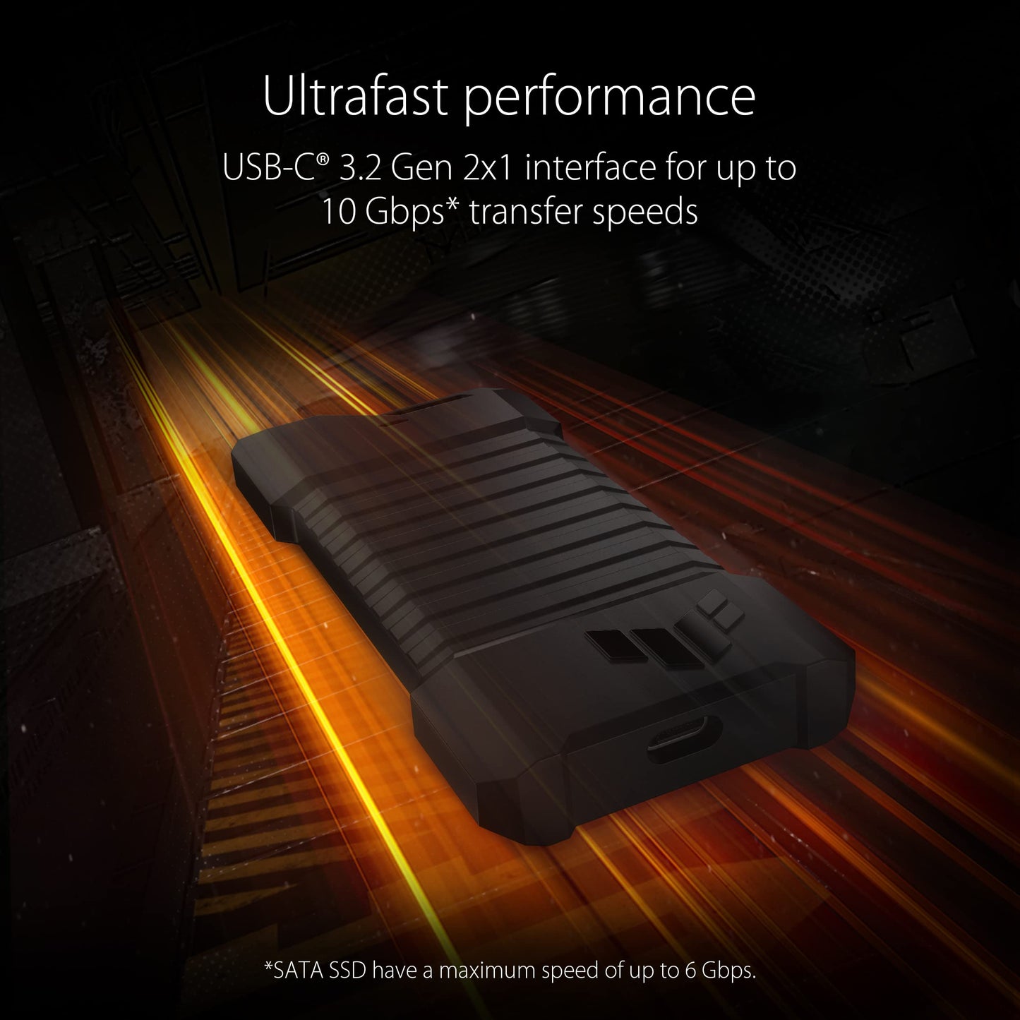 ASUS TUF A1-USB-C 3.2 Gen 2x1 SSD SSD Enclosure, Dual M.2 NVMe PCIe and SATA interfacts, M.2 Q-Latch for Easy Installation, MIL-STD-810H Drop