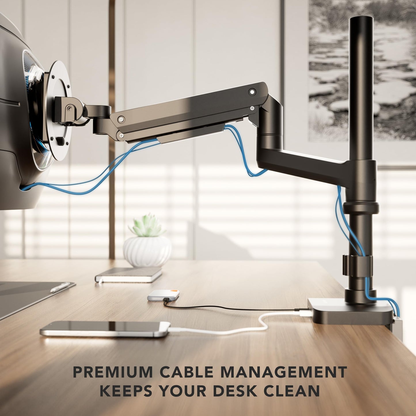 Mount-It! Proflex Series Height-Adjustable Ultrawide Monitor Arm with Pole, Fits 17-49” Screens, Gas Spring, 44 lbs Capacity, USB-C & USB 3.0 Ports