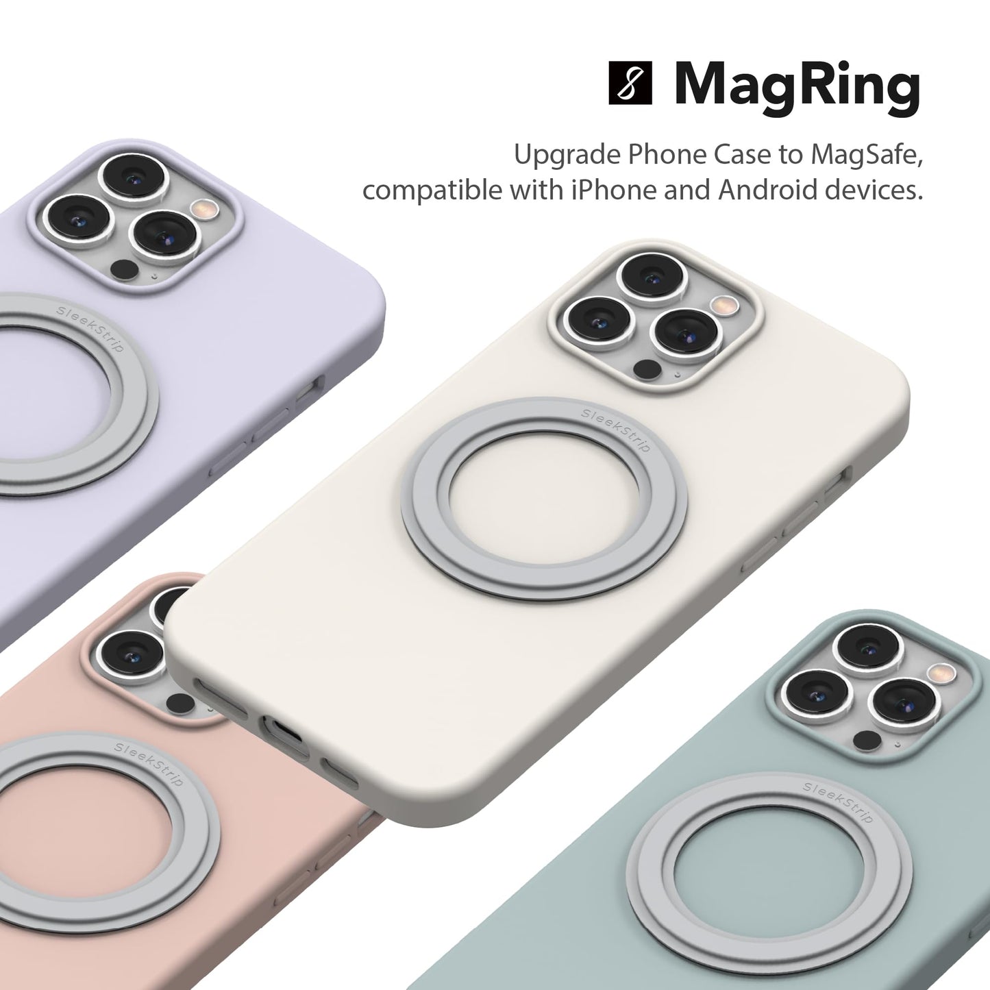 SleekStrip Mag Ring MagSafe Magnetic Ring Adapter for iPhone Android Kindle Strong Adhesive MagSafe Sticker for Phone Case Back of Phone Magnetic