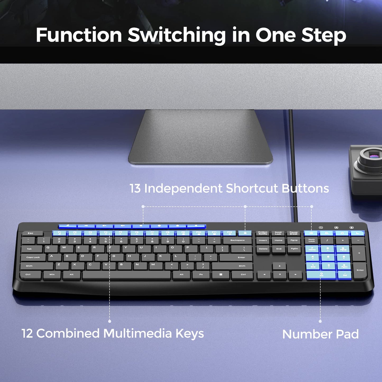 Virfour Wired Keyboard,Quiet Keyboard, Multimedia USB Computer Keyboard, Silent Keyboardwith Low Profile Chiclet Keys,Large Number