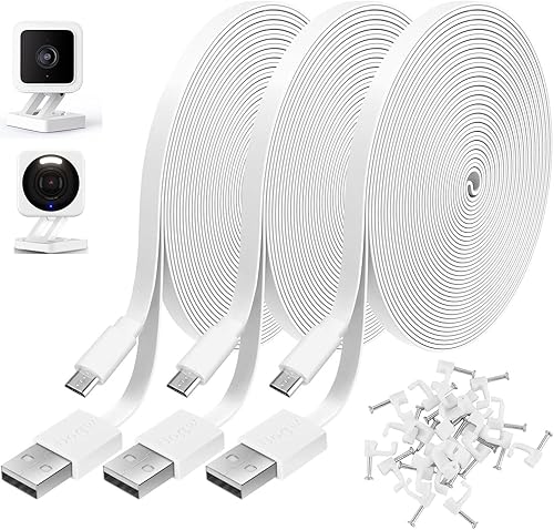3 Pack 10FT Power Extension Cable Compatible with Wyze Cam, Eufy, Kasa, Nest, Blink - USB to Micro USB Durable Charging and Data Sync Cord