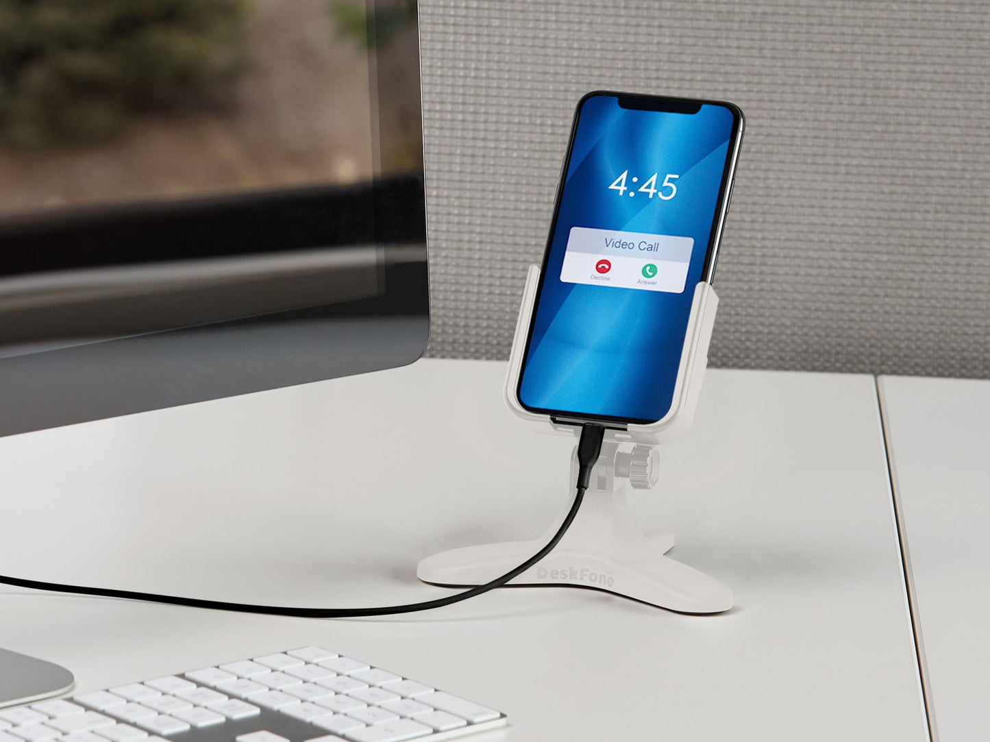 WeatherTech DeskFone Two View in White - Adjustable, Universal Cell Phone Holder Mount Stand for Desk, Counter, Table - Tripod Design for iPhone