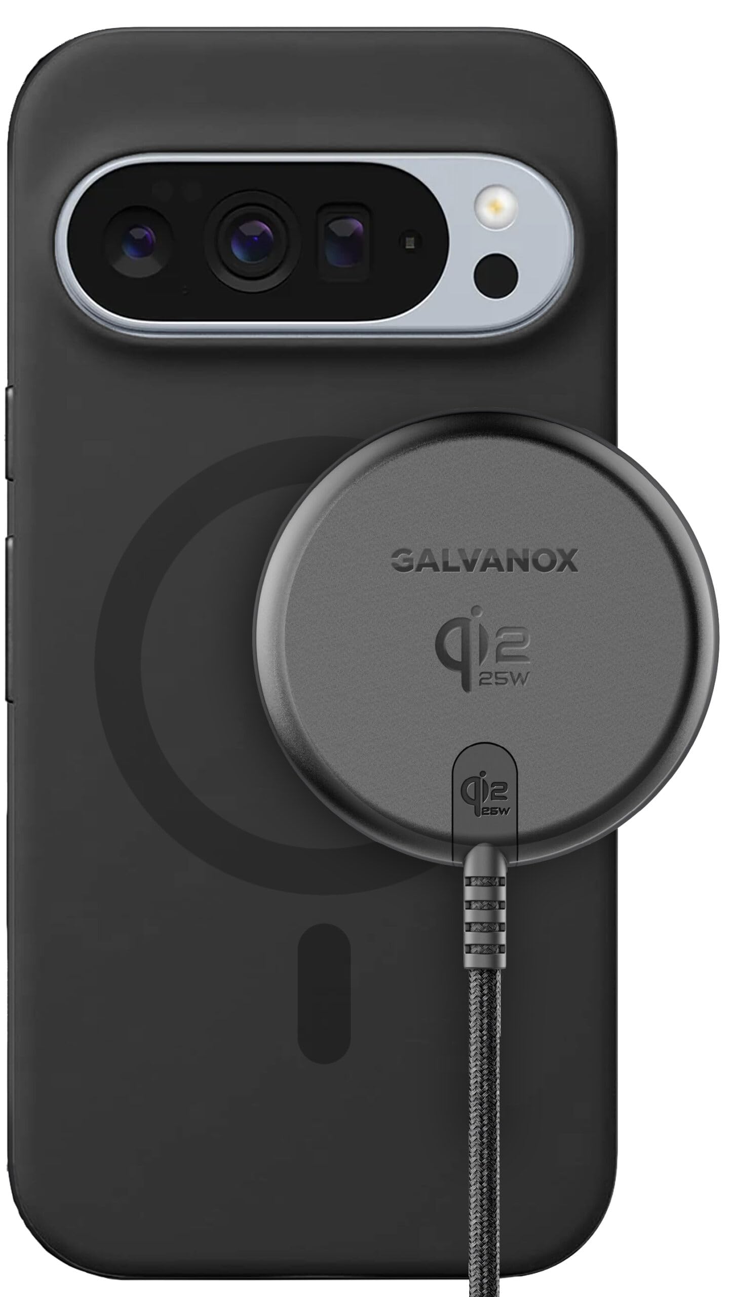 Galvanox 25W Magnetic Wireless Charger for Pixelsnap - Qi2.2 Fast Charging Pad (Compatible with MagSafe) 6FT USB-C Braided Cable for Pixel 10 Pro XL