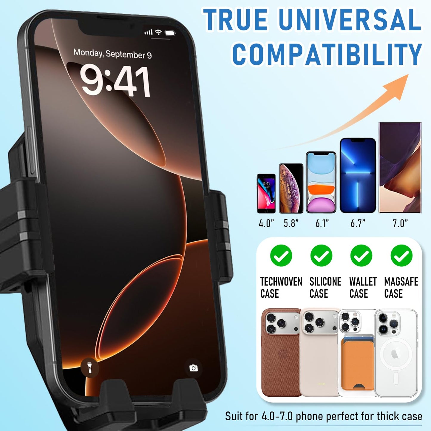WUITIN Truck Phone Holder Mount,Car Phone Holder,Dashboard Windshield Phone Holder 16.9 inch Long Arm,Super Suction Cup Compatible with Pickup