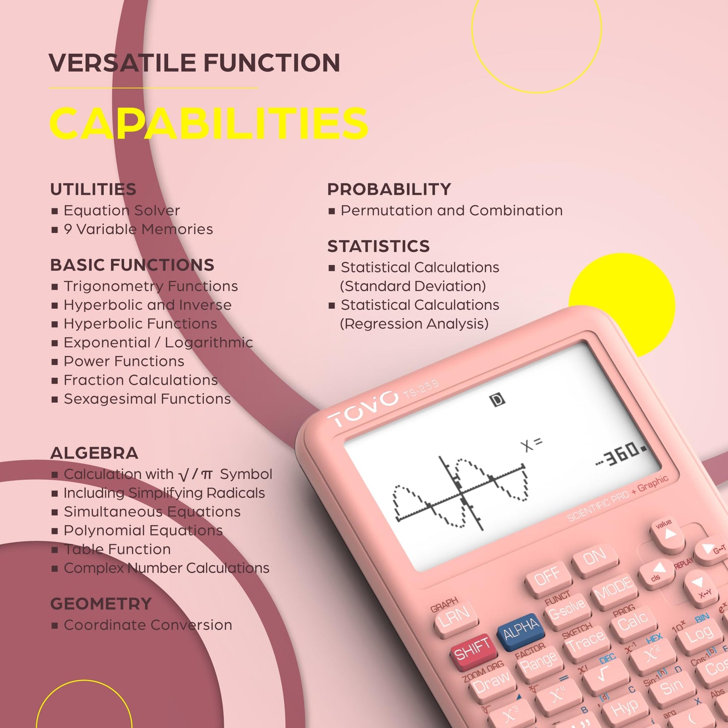 TOVO 2026 Upgraded Scientific Calculator with Graphic Functions, Massive 3" Screen, 360+ Functions Multi-Mode Graphing Calculators for Students, High
