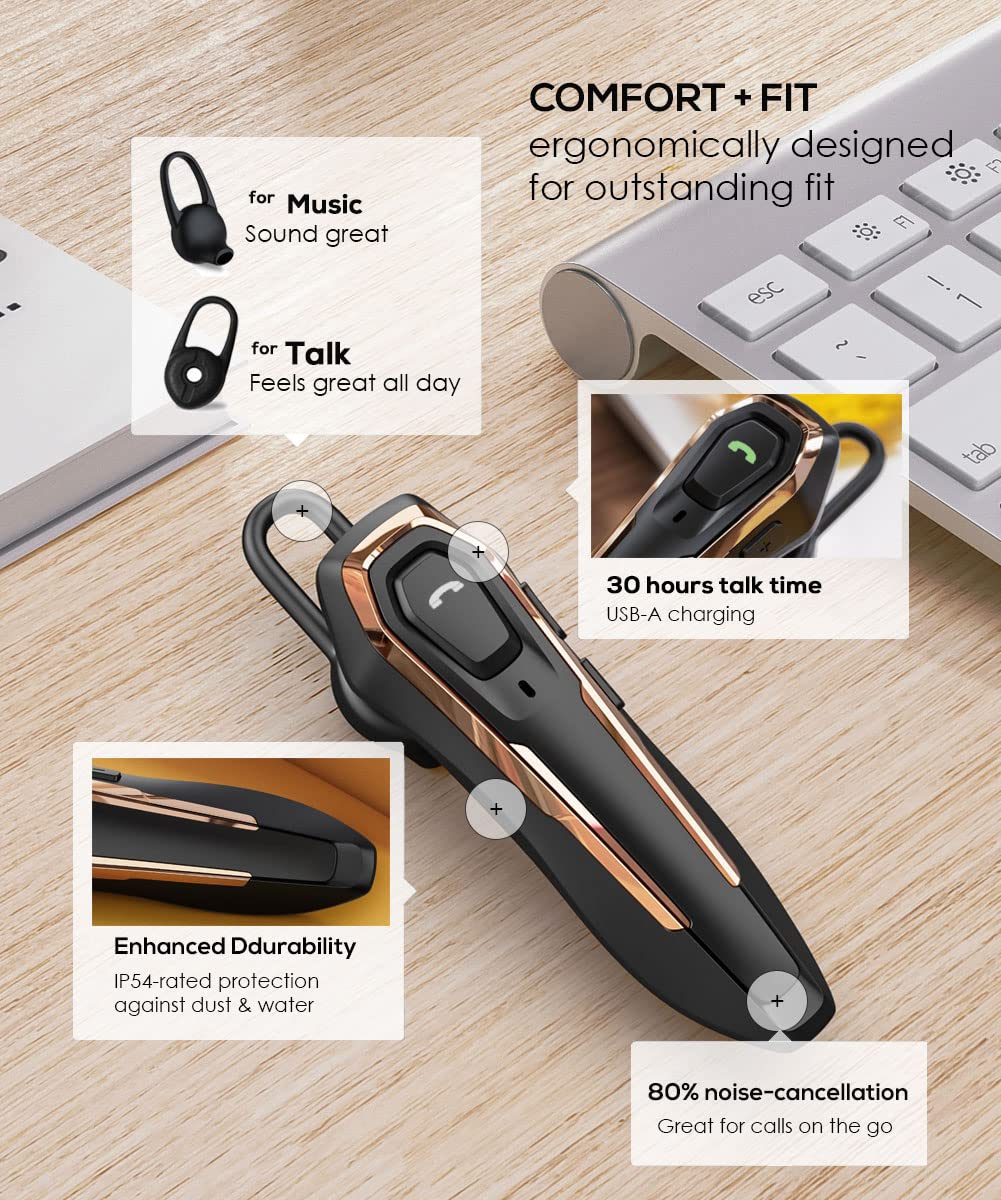 Micool Trucker Bluetooth Headset, Noise Cancelling Single Ear Headset, 30H Talking Time, Hands Free Bluetooth Earpiece for Cell Phones