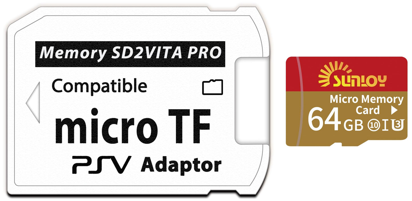 SD2Vita 6.0 PS Vita Memory Card Adapter with 64GB Micro SD Card, High Speed microSDHC UHS-I Flash Memory Card with PSV Micro SD Card Adapter for PSV