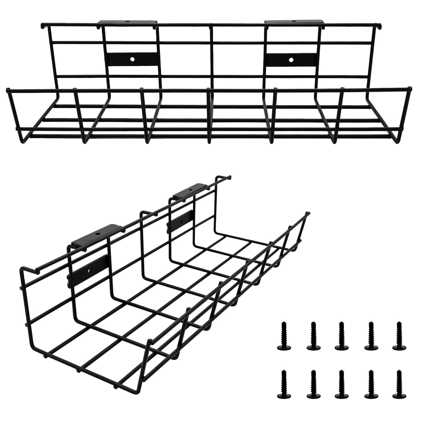 COYACOOL Under Desk Cable Management- 2 Pack Cord Organizer. Metal Wire Cable Management Tray for Office, Studio and Home. Super Sturdy Under Table