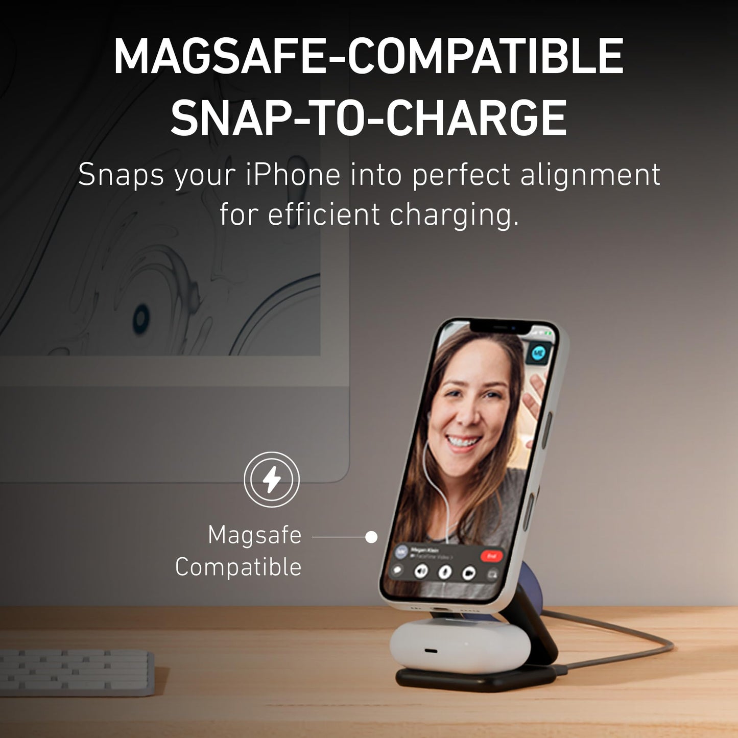 Peel 3-in-1 Wireless Charging Stand - Qi2 Certified Fast Charger, Compatible with MagSafe iPhone 17/16/15/14/13/12, Apple Watch & AirPods, Ultra-Slim