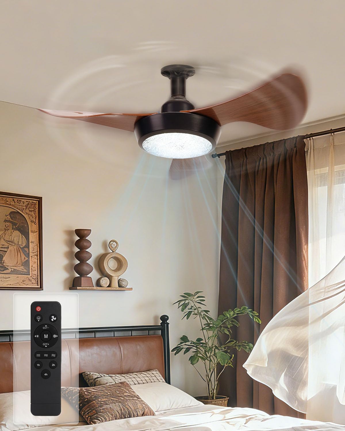 FIALAME Ceiling Fans with Lights, 25" Socket Fan Light with Remote Control, 3CCT, Dimmable, 3 Speeds, Memory, LED Quiet Screw in Fan Light