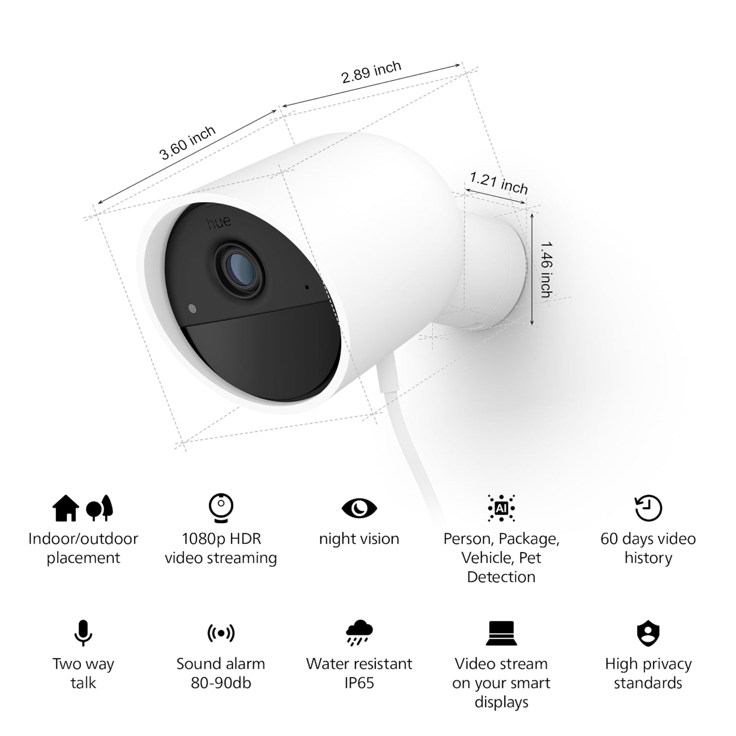 Philips Hue Secure Wired Camera-2 Pack, 1080P Resolution, Notifications, Seamless Integration, Continuous Power, Indoor and Outdoor, White. Free