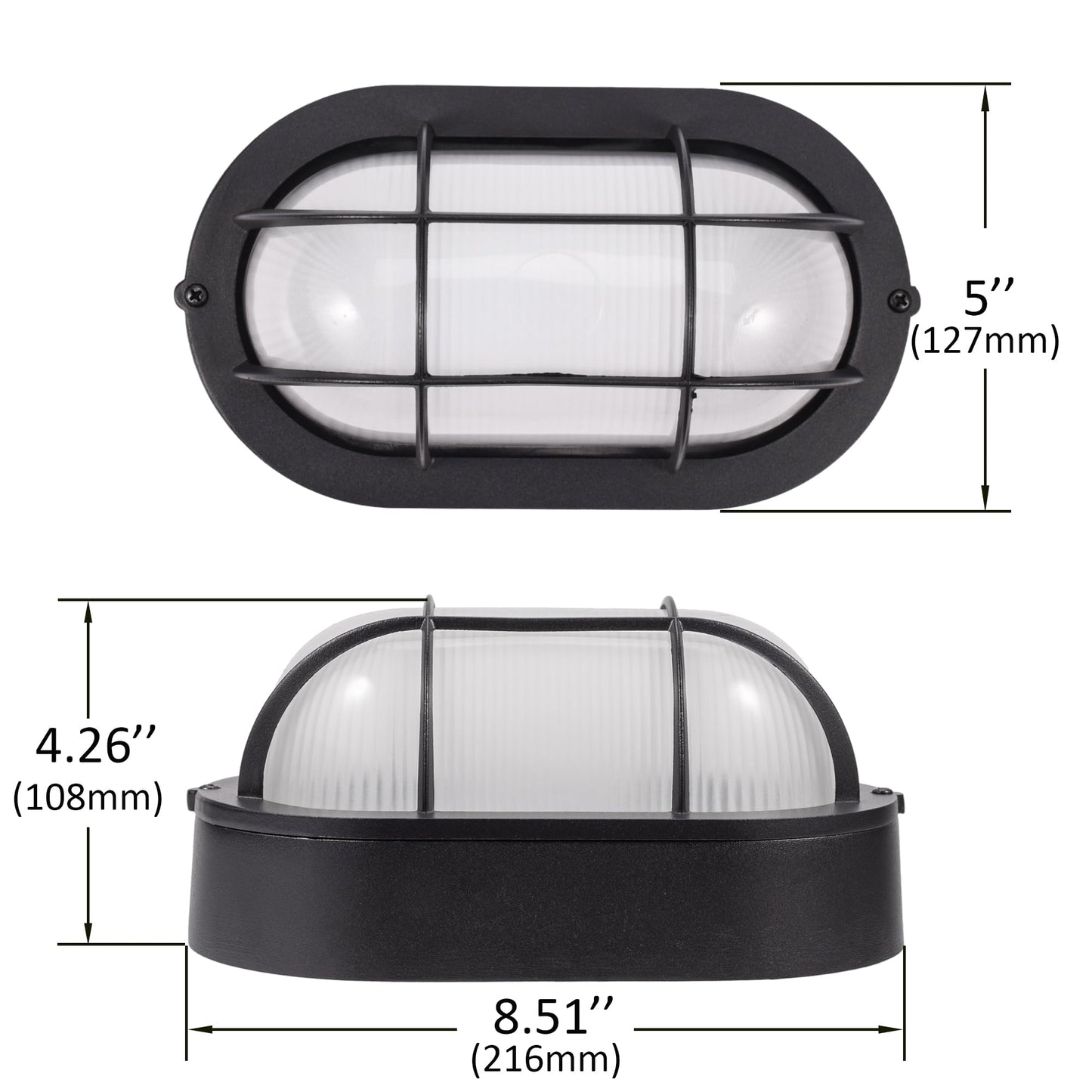 GRUENLICH LED Bulkhead Light, Flush Mount for Wall or Ceiling, 6W, 600 Lumen, Dimmable 5000K Daylight White, Aluminum Housing, Outdoor Rated, Black