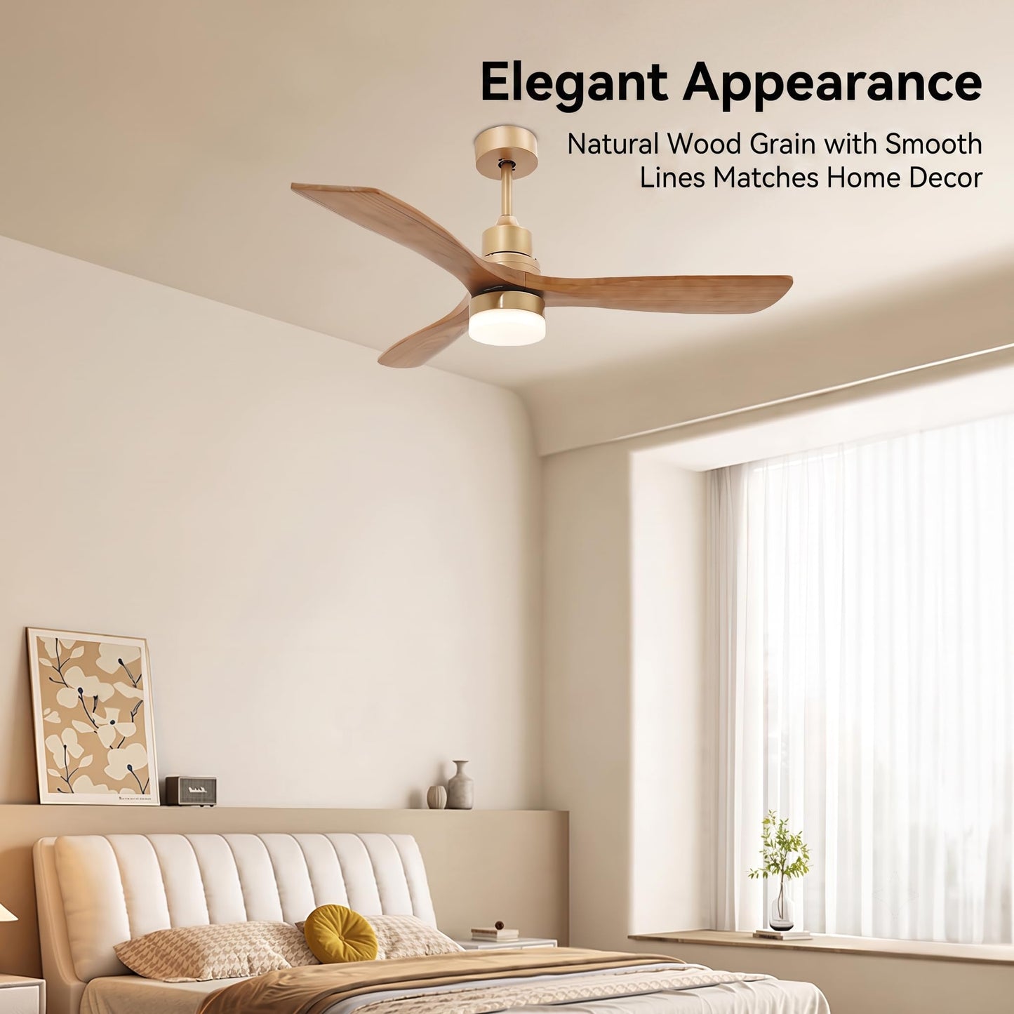 Ceiling Fan with Light, 47 Inch 3-Blade Wood Grain Ceiling Fan with Remote