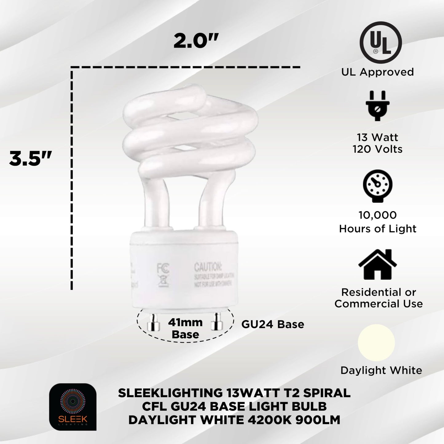 SLEEKLIGHTING - 13Watt GU24 Base 2 prong light bulbs- UL approved-120v 60Hz - Mini Twist Lock Spiral -Self Ballasted CFL Two Pin Fluorescent Bulbs